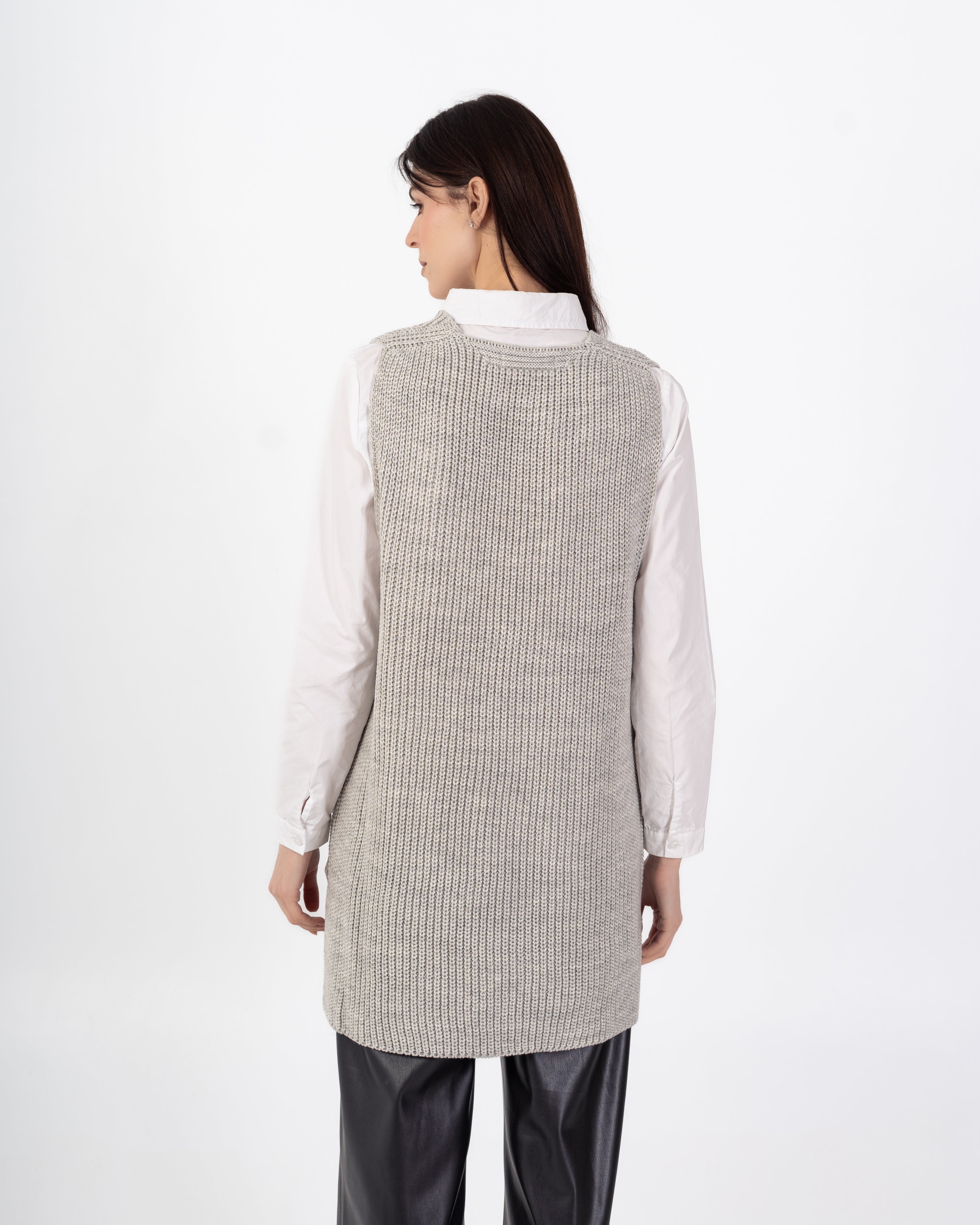 سترة محبوكة – سادة طويلة (رقبة واسعة)