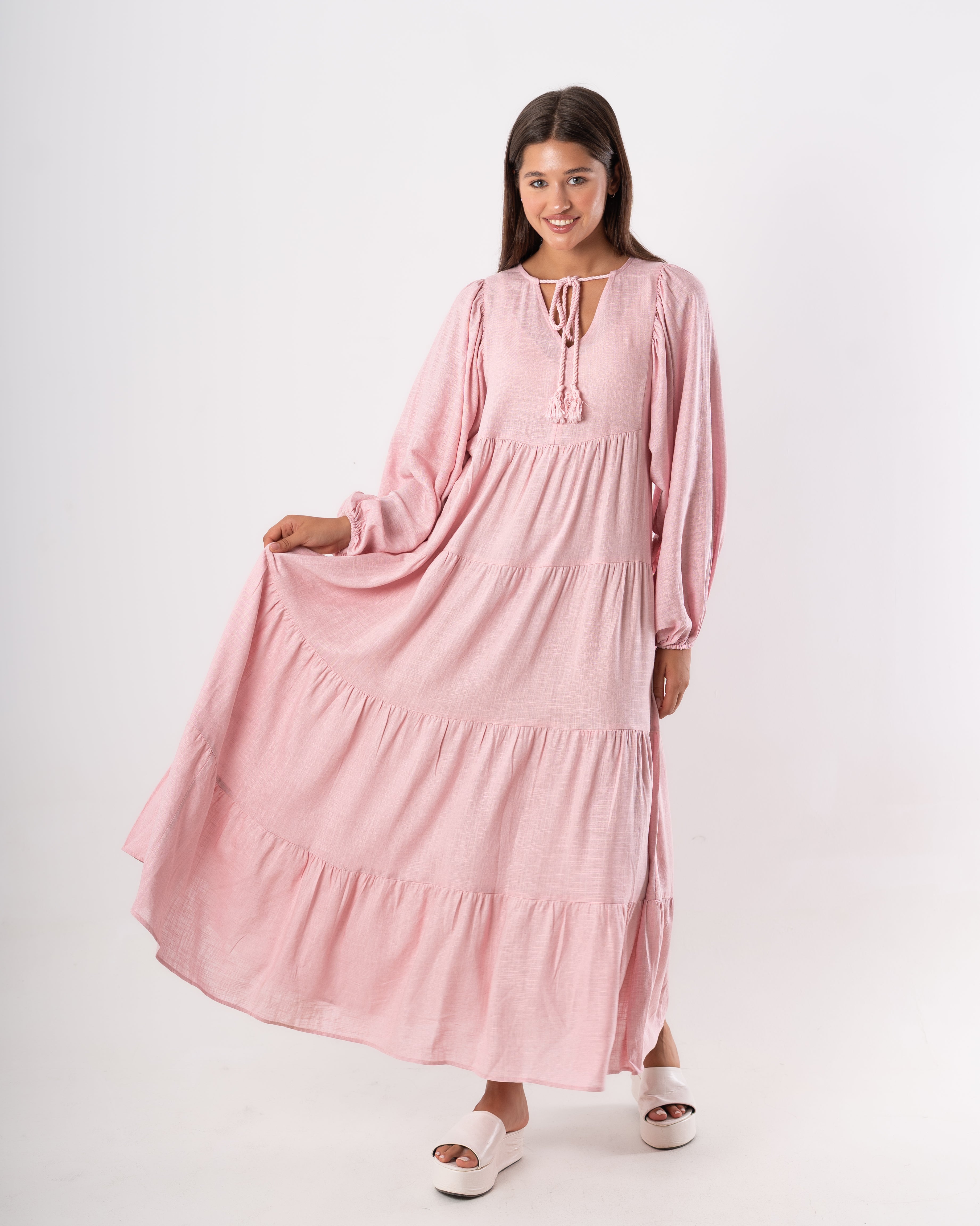 Long Plain Dress – Neck Tie Detail