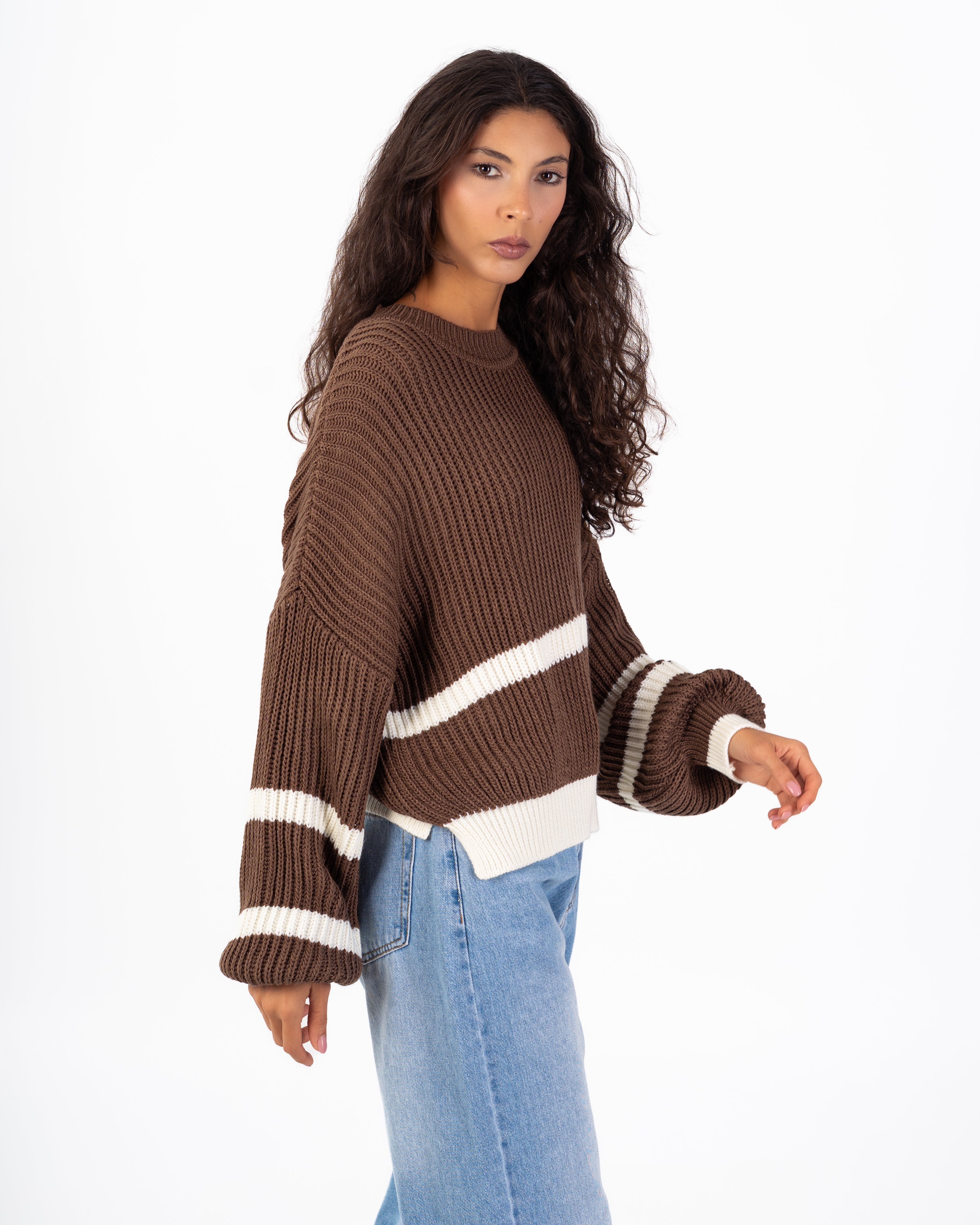 Knitwear Pullover – Sleeve Stripes (Round Neck)