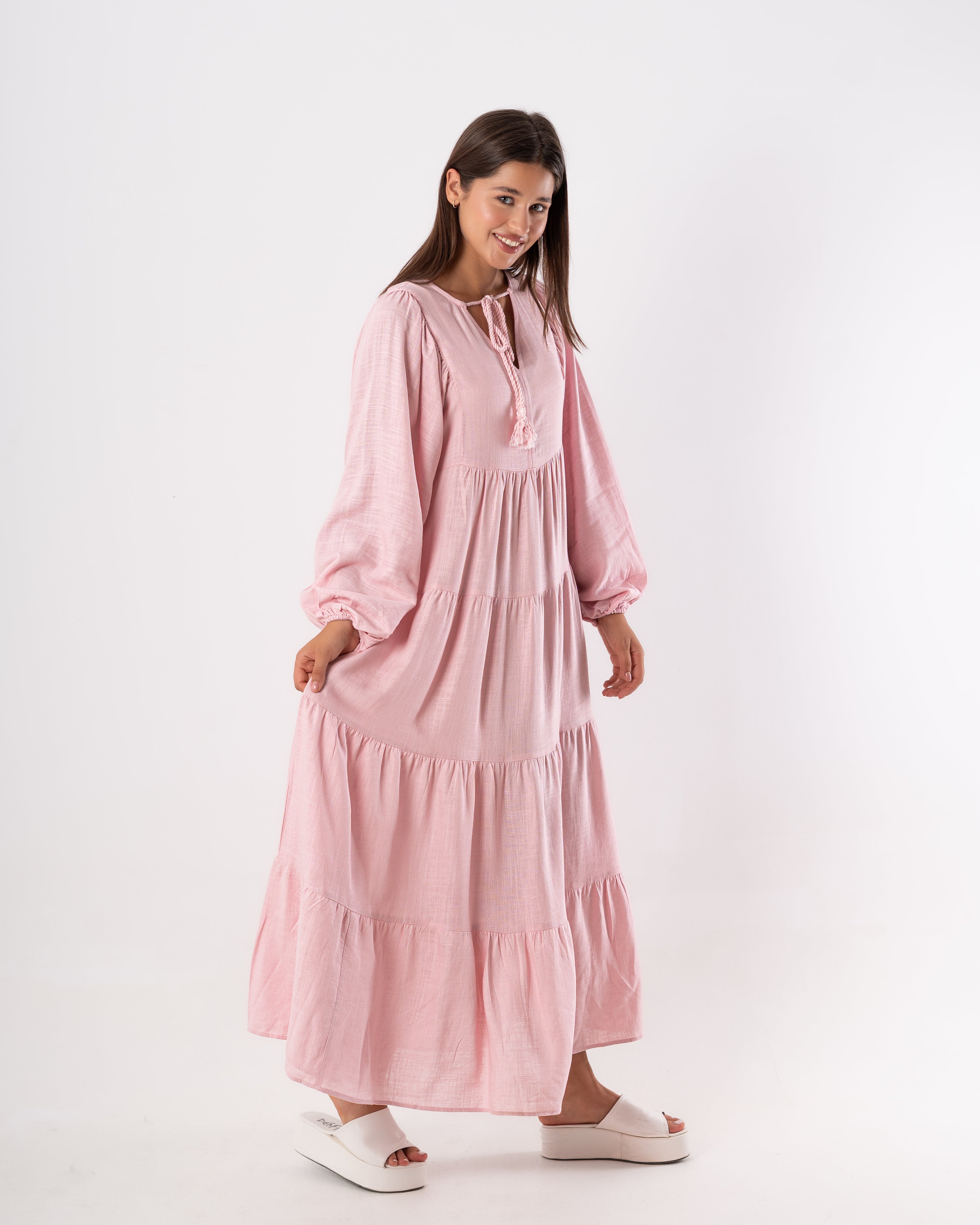 Long Plain Dress – Neck Tie Detail
