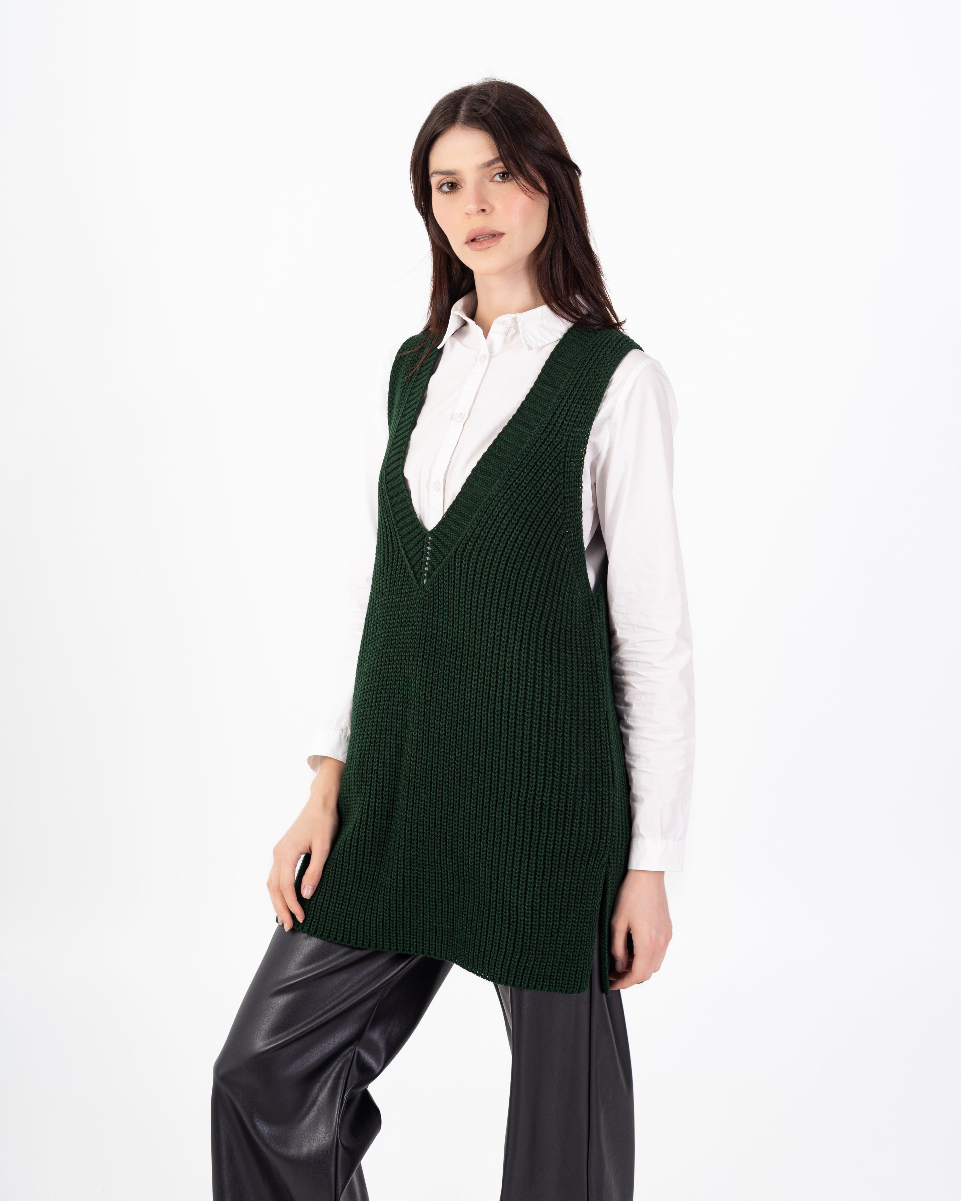 سترة محبوكة – سادة طويلة (رقبة واسعة)