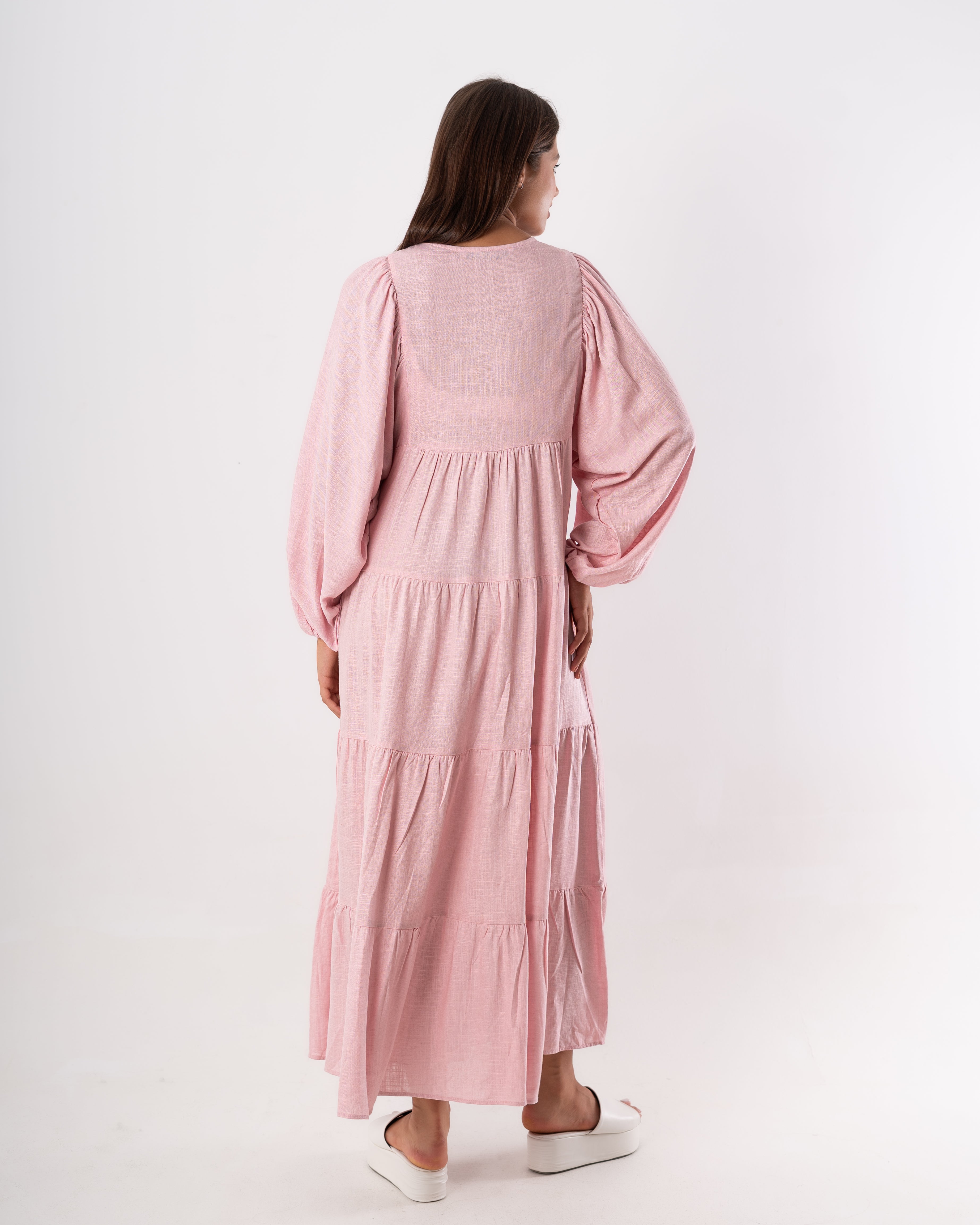 Long Plain Dress – Neck Tie Detail