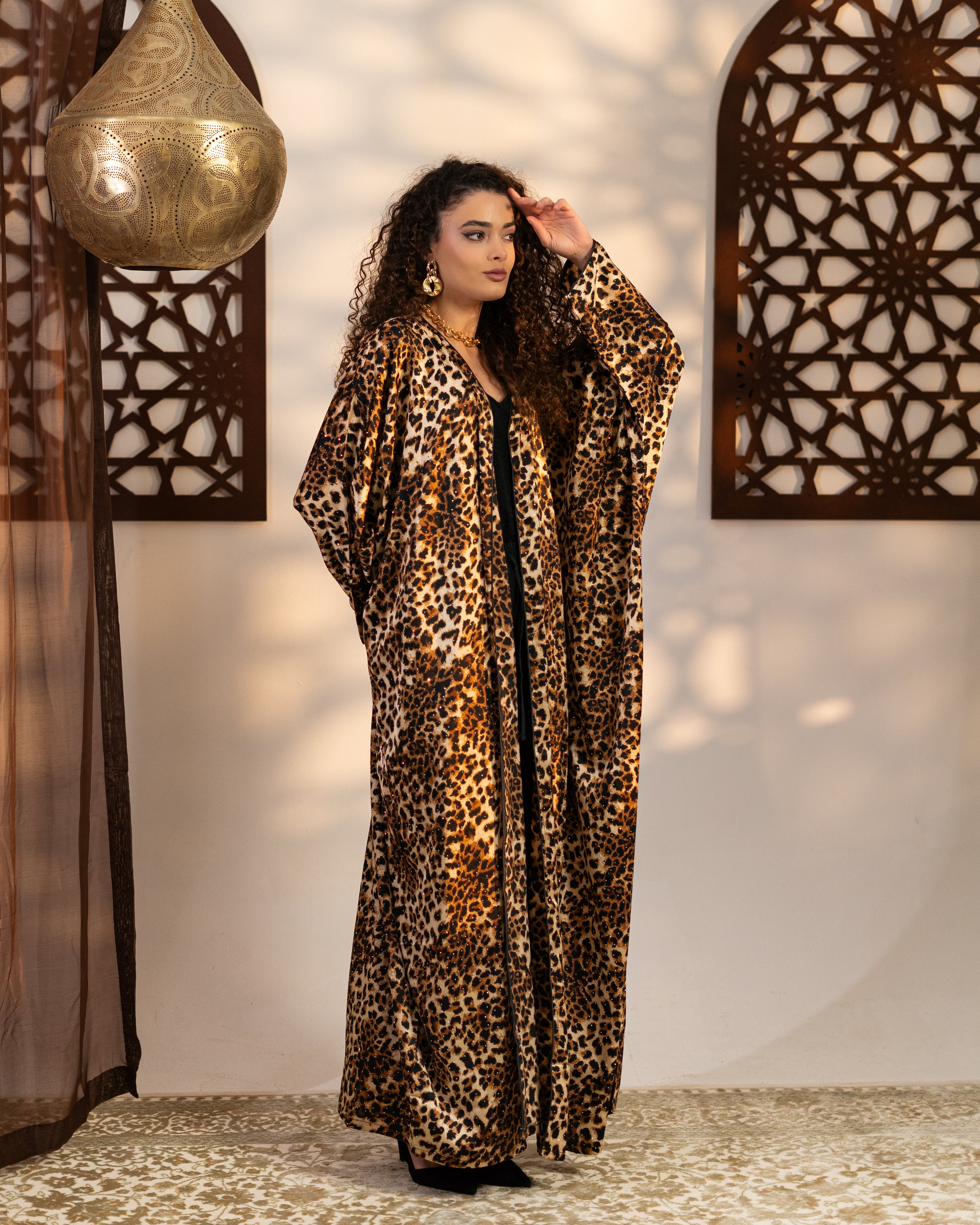 Satin Caftan - Tiger Print (Embroidered)