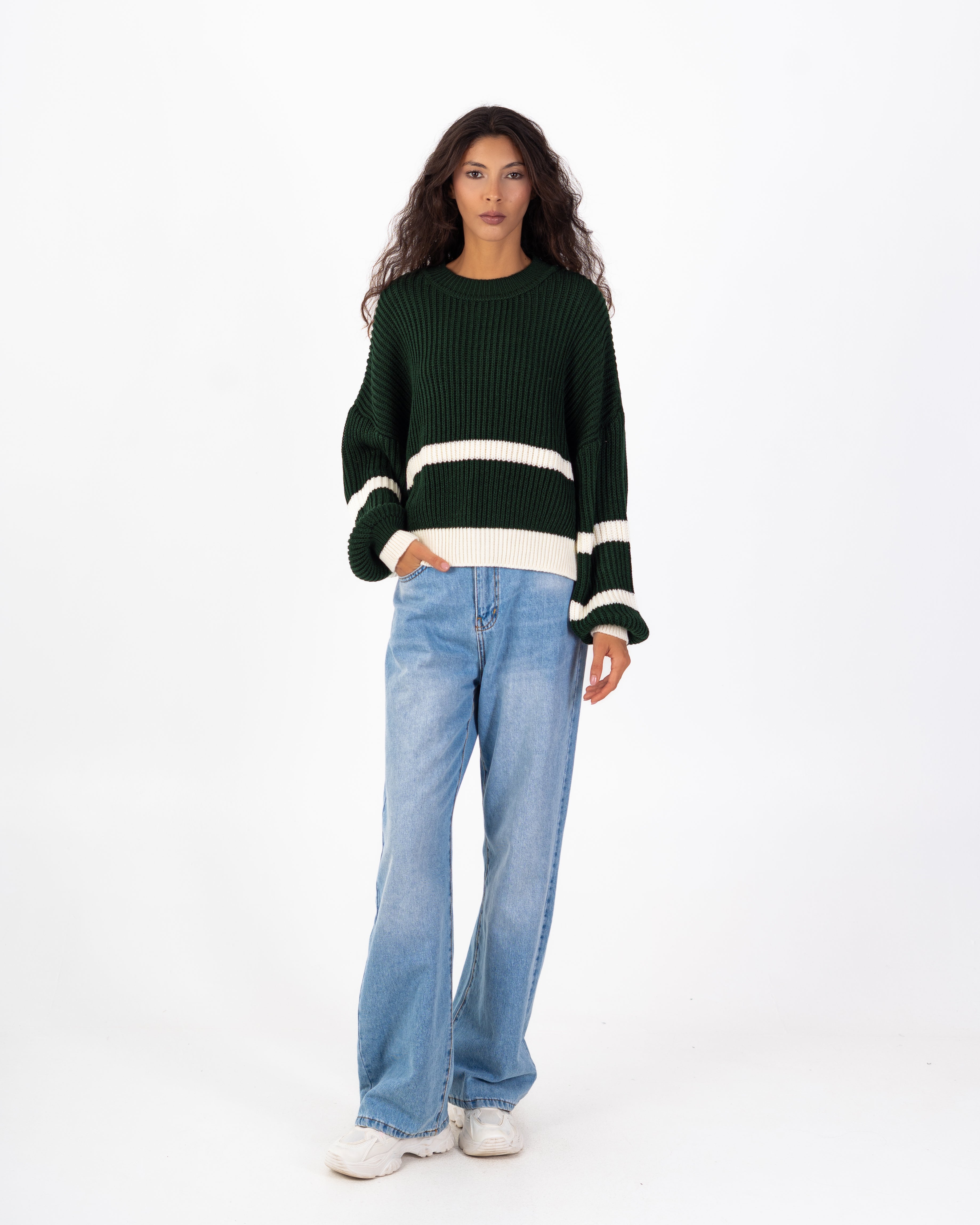 Knitwear Pullover – Sleeve Stripes (Round Neck)