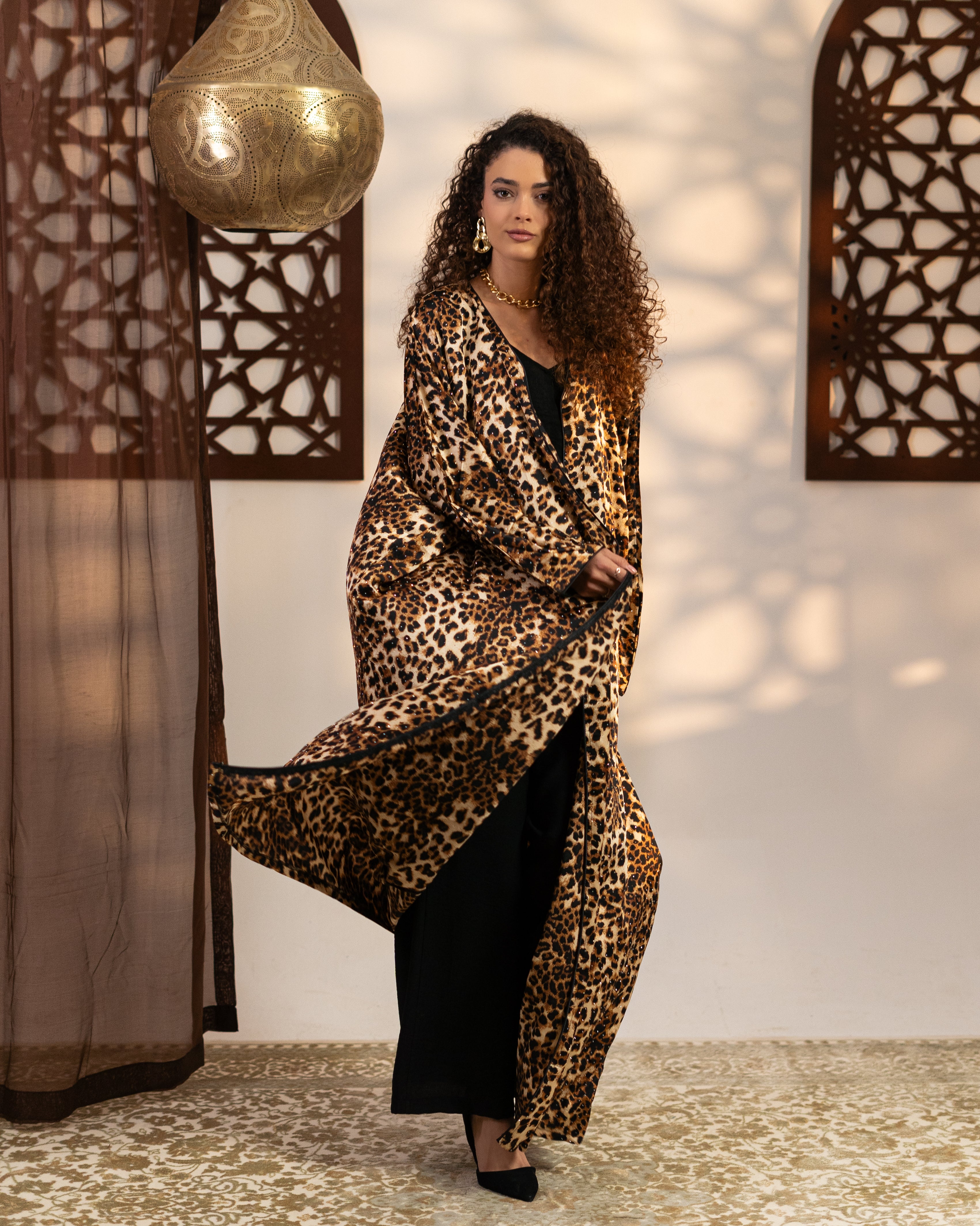 Satin Caftan - Tiger Print (Embroidered)