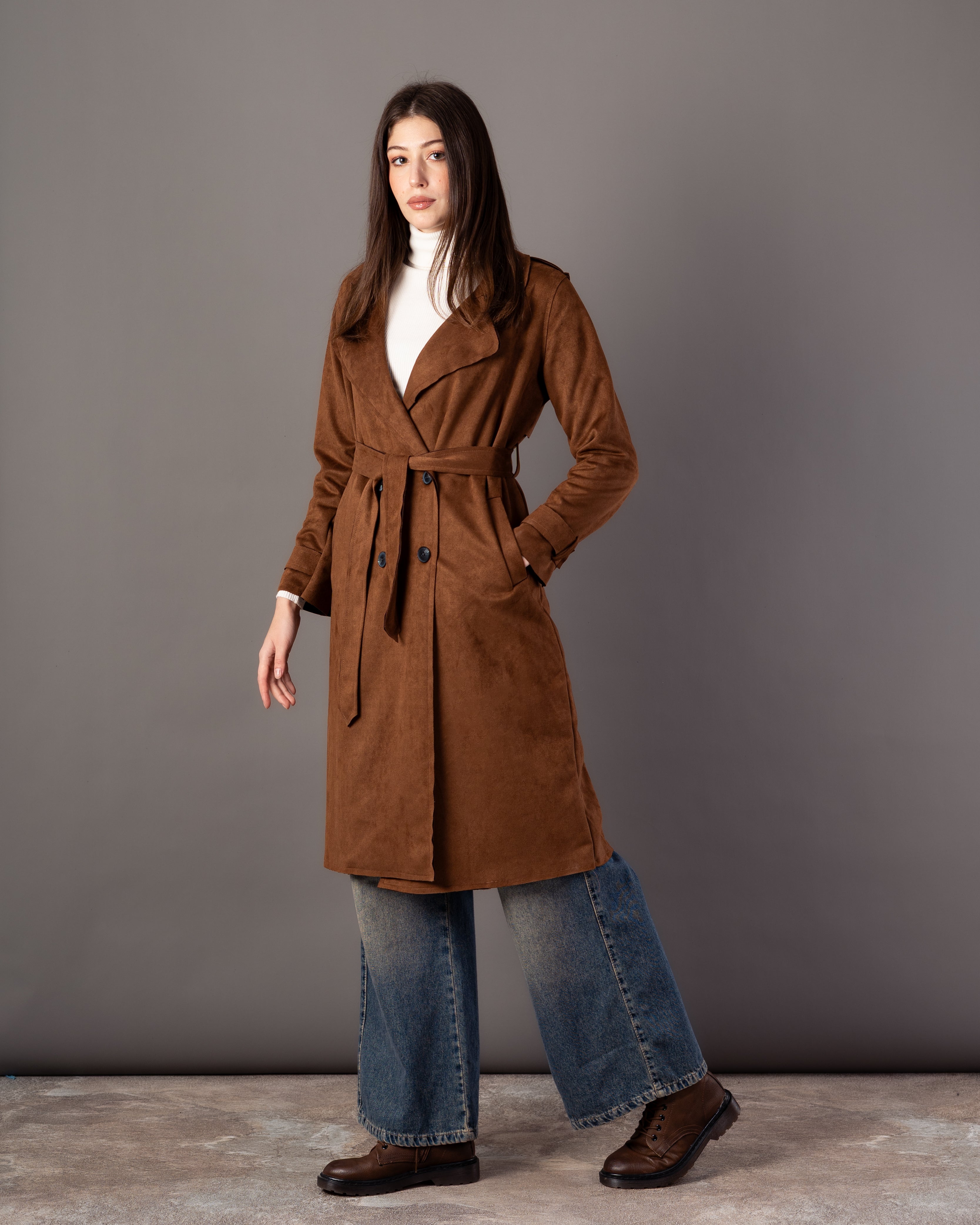 Trench Coat With Belt – (4 Center Buttons)