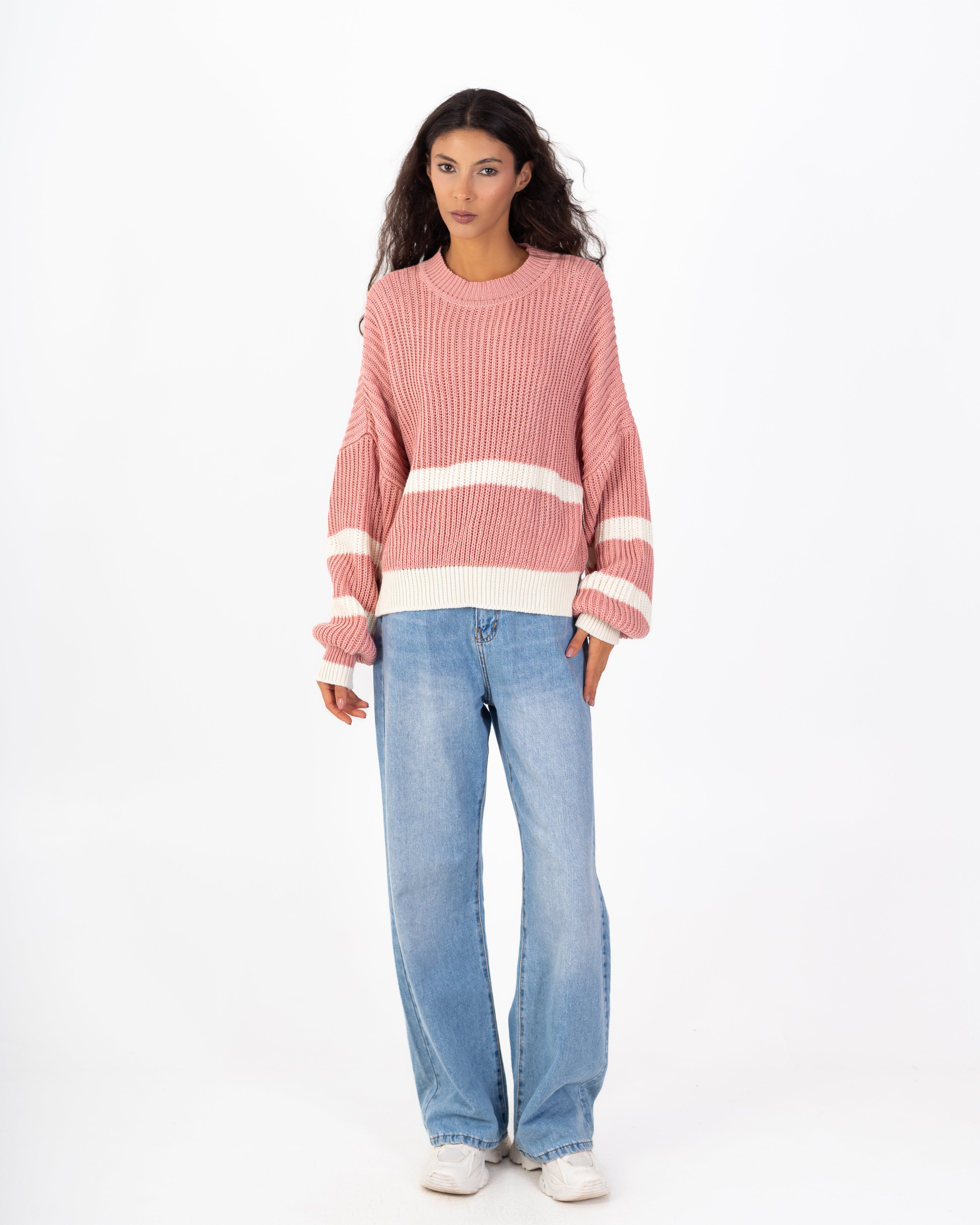 Knitwear Pullover – Sleeve Stripes (Round Neck)