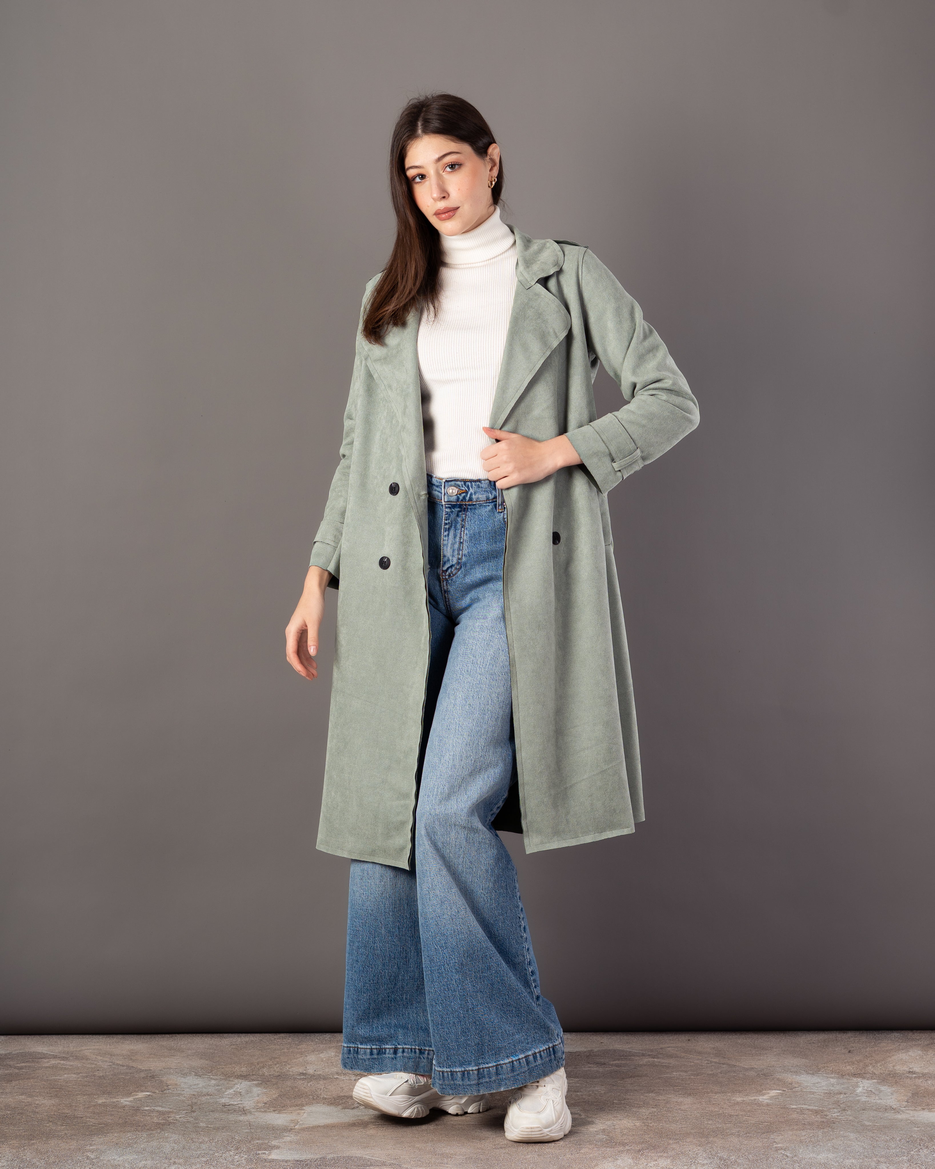 Trench Coat With Belt – (4 Center Buttons)