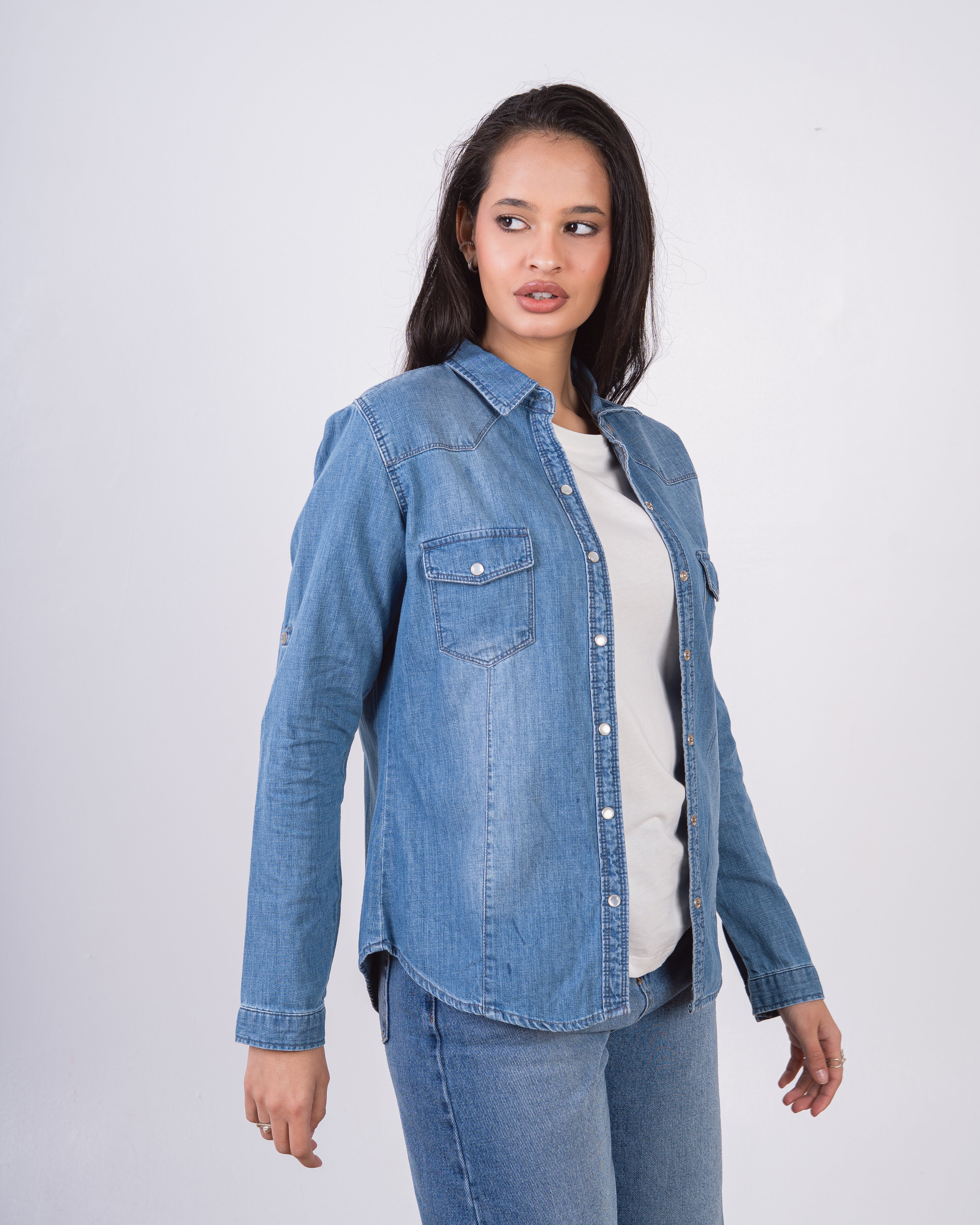 Denim Shirt With Snap Buttons - And Chest Pocket