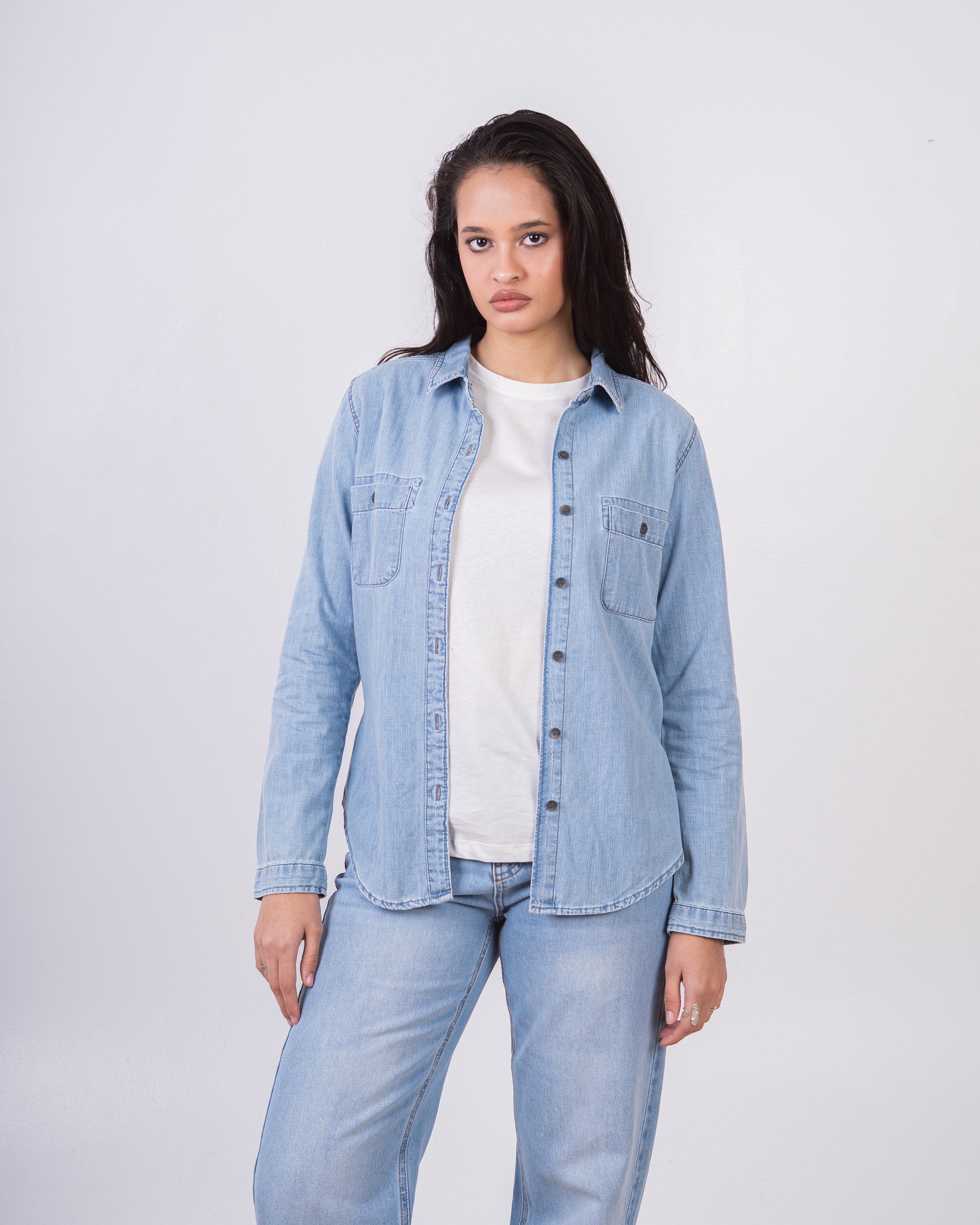 Plain Denim Shirt - With Wooden Buttons