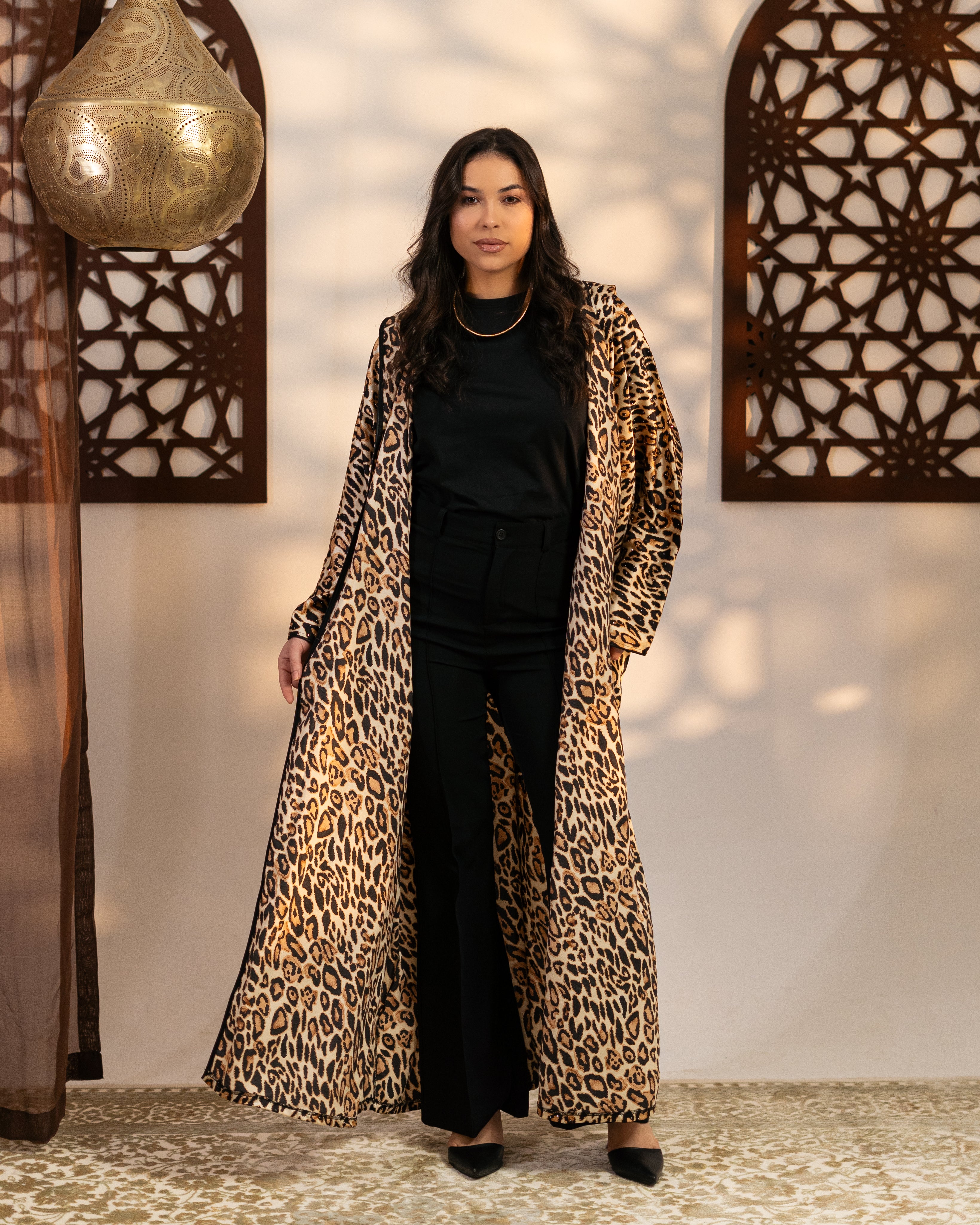 Satin Caftan - With Tiger Print ( Hooded  )