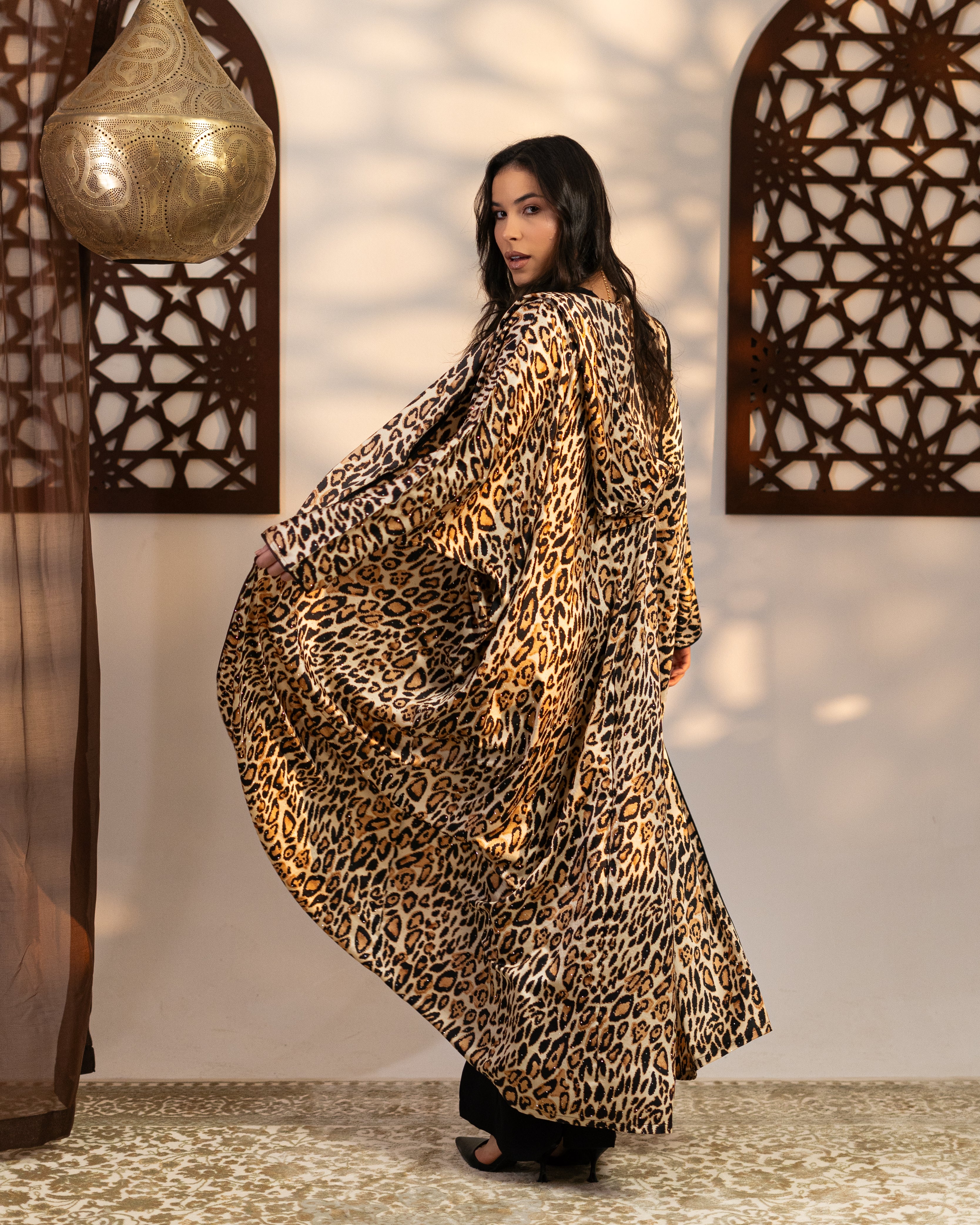 Satin Caftan - With Tiger Print ( Hooded  )