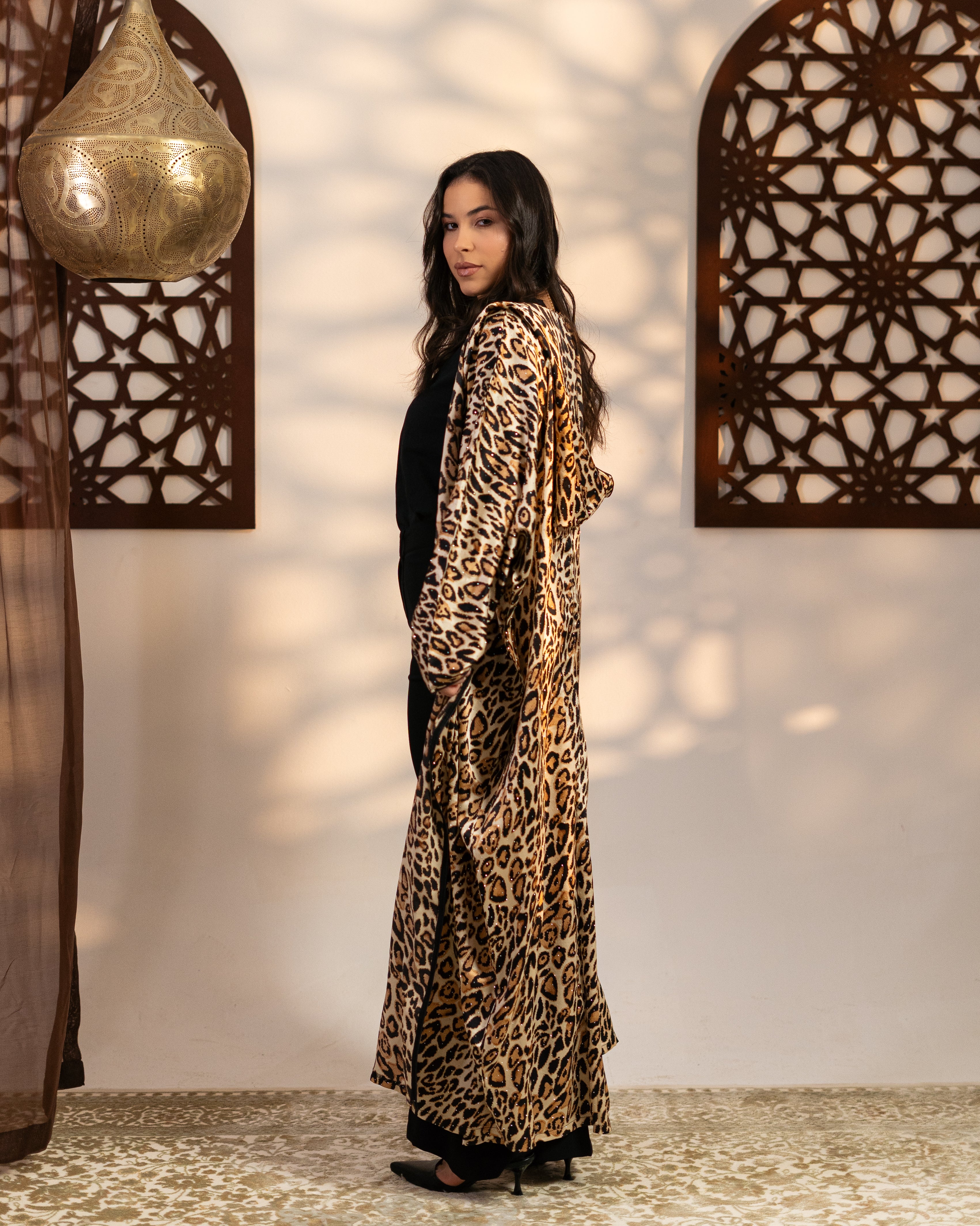 Satin Caftan - With Tiger Print ( Hooded  )