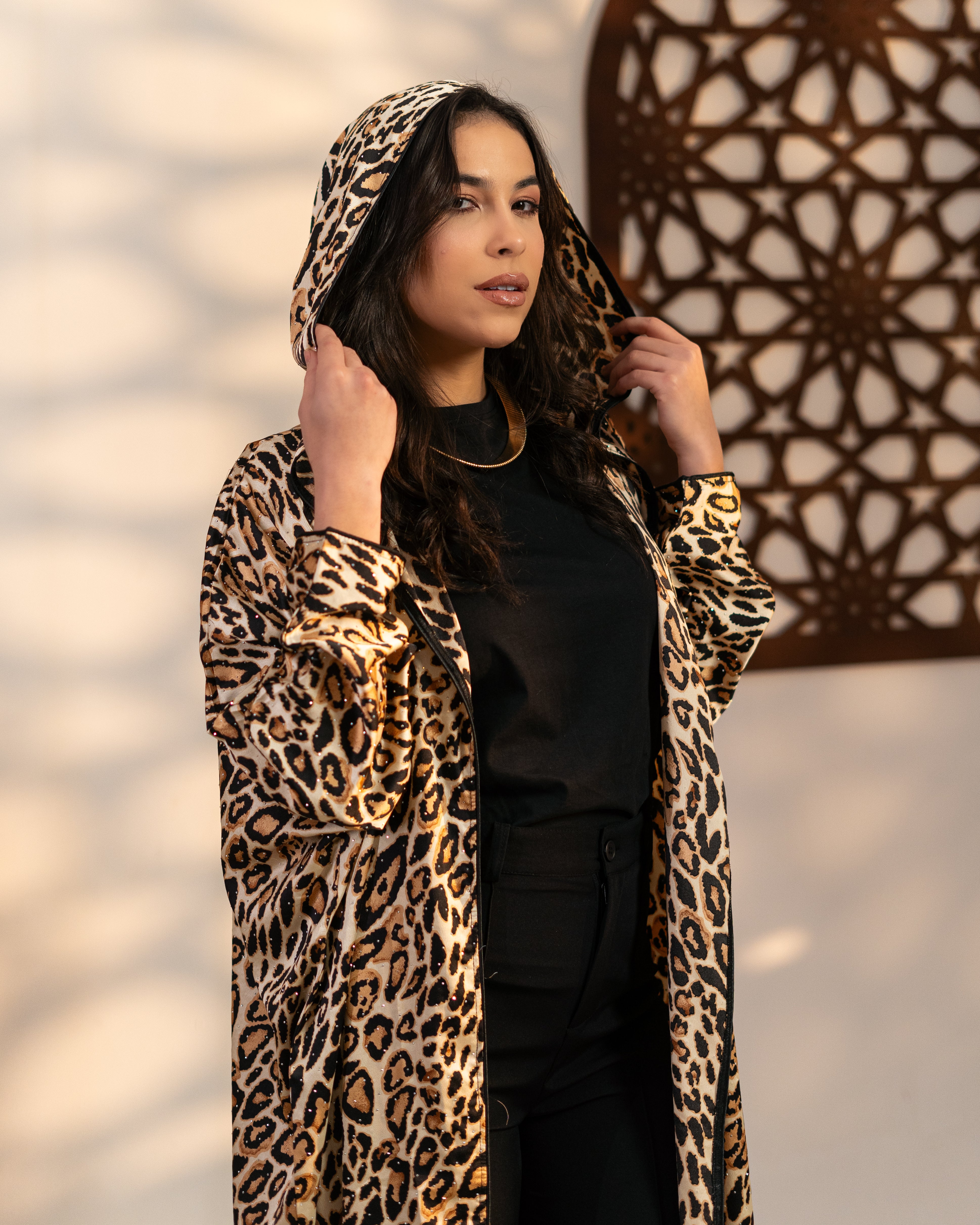 Satin Caftan - With Tiger Print ( Hooded  )