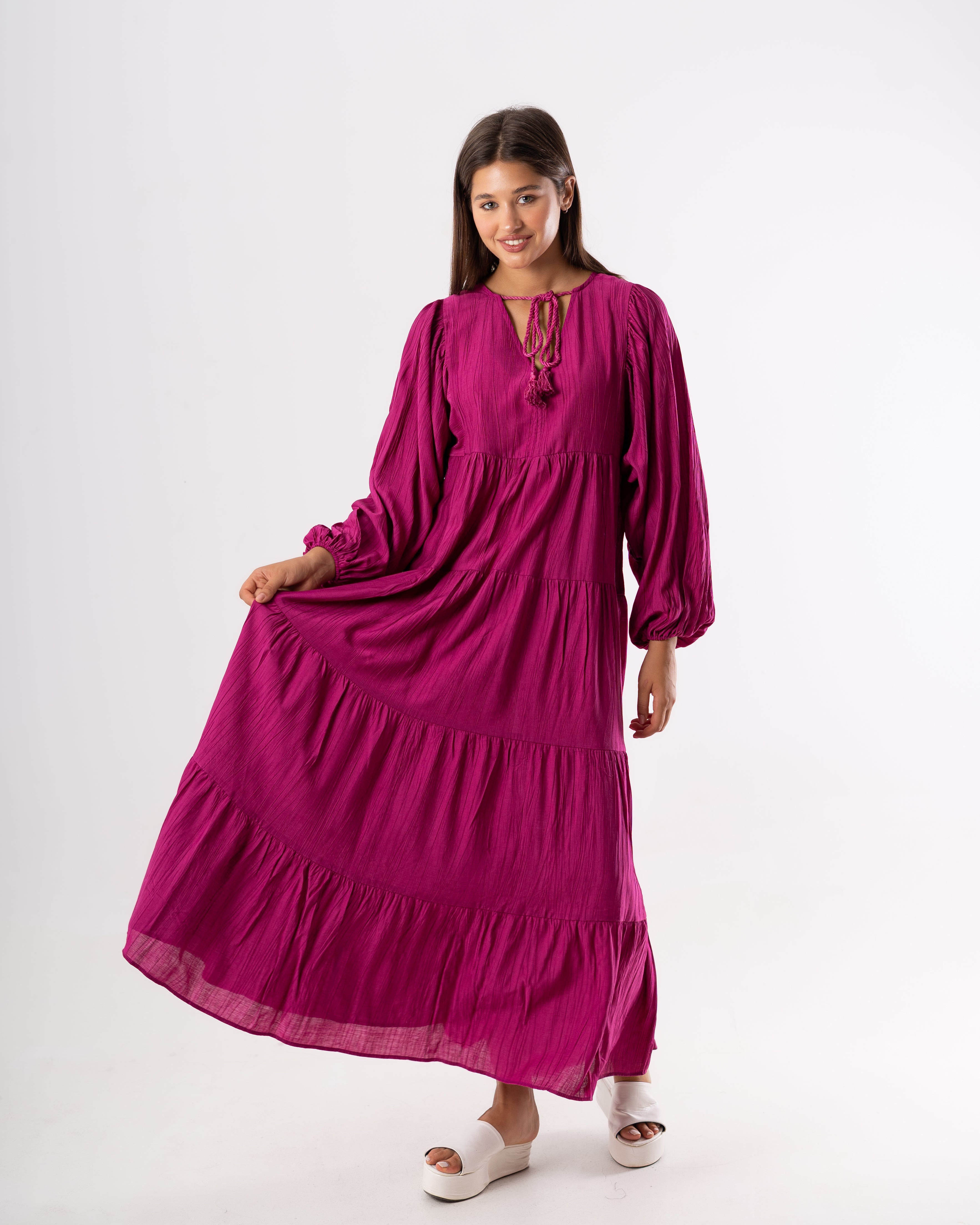 Plain Long Dress – (Tie Neck)