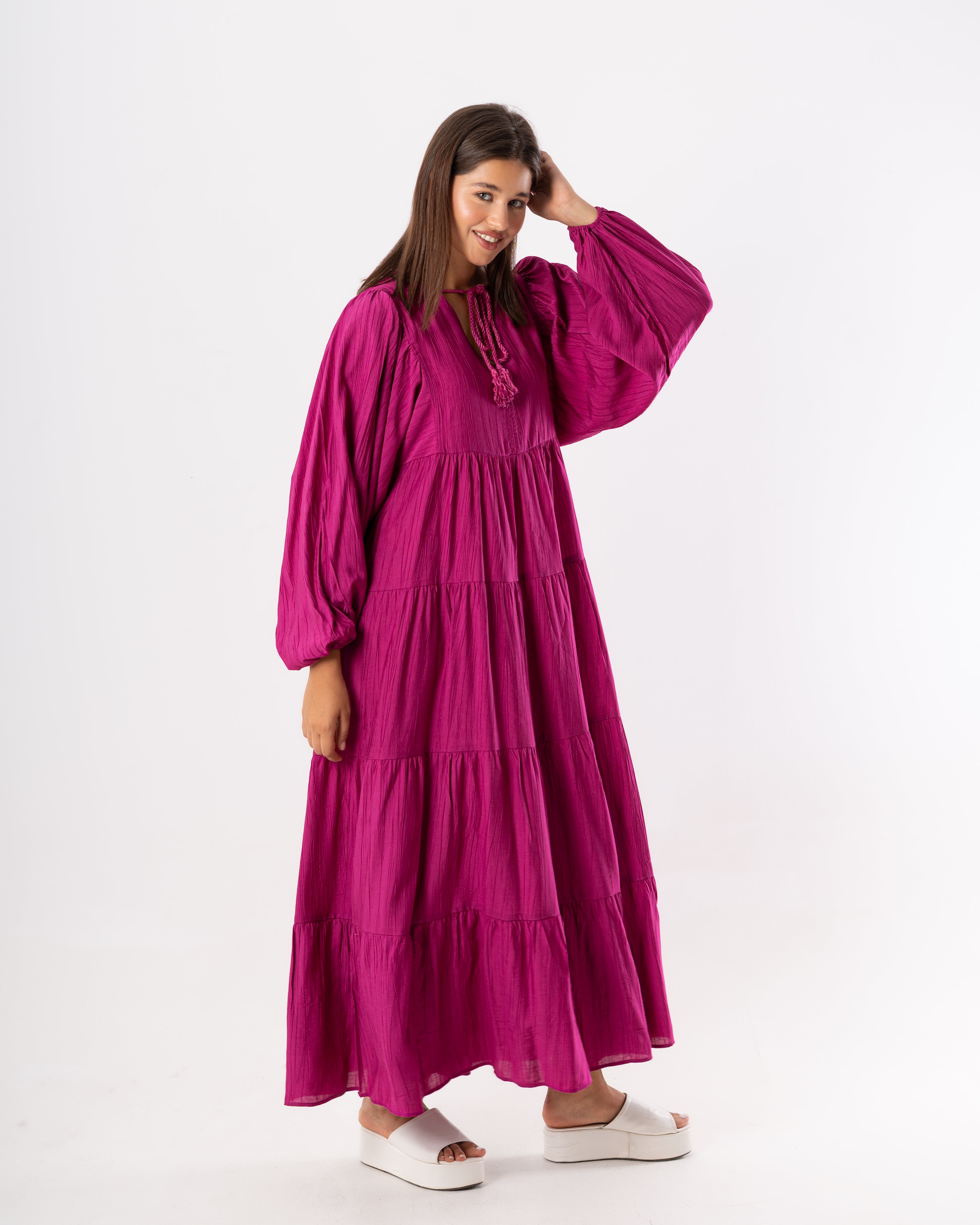 Plain Long Dress – (Tie Neck)