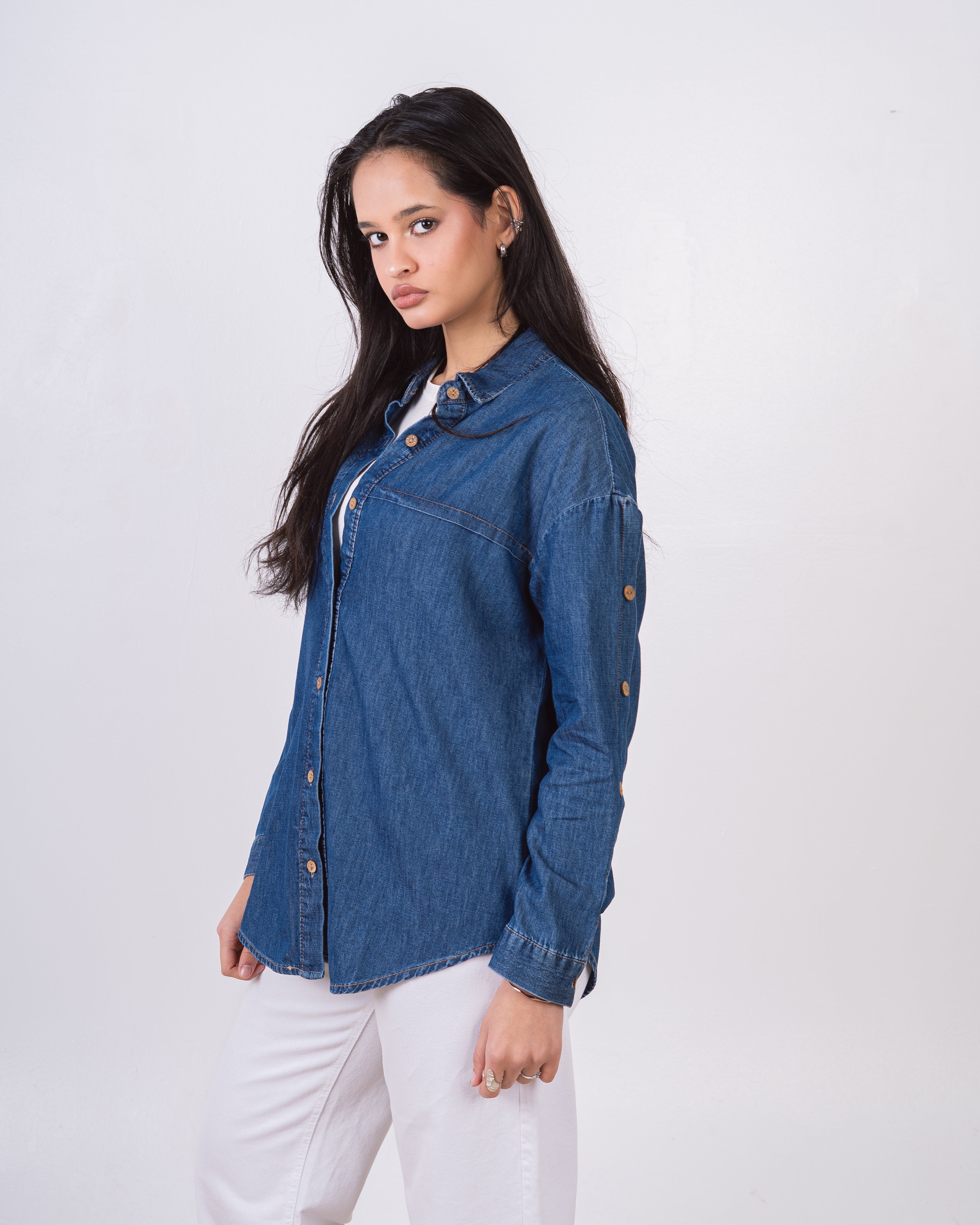 Plain Denim Shirt - With Wooden Buttons