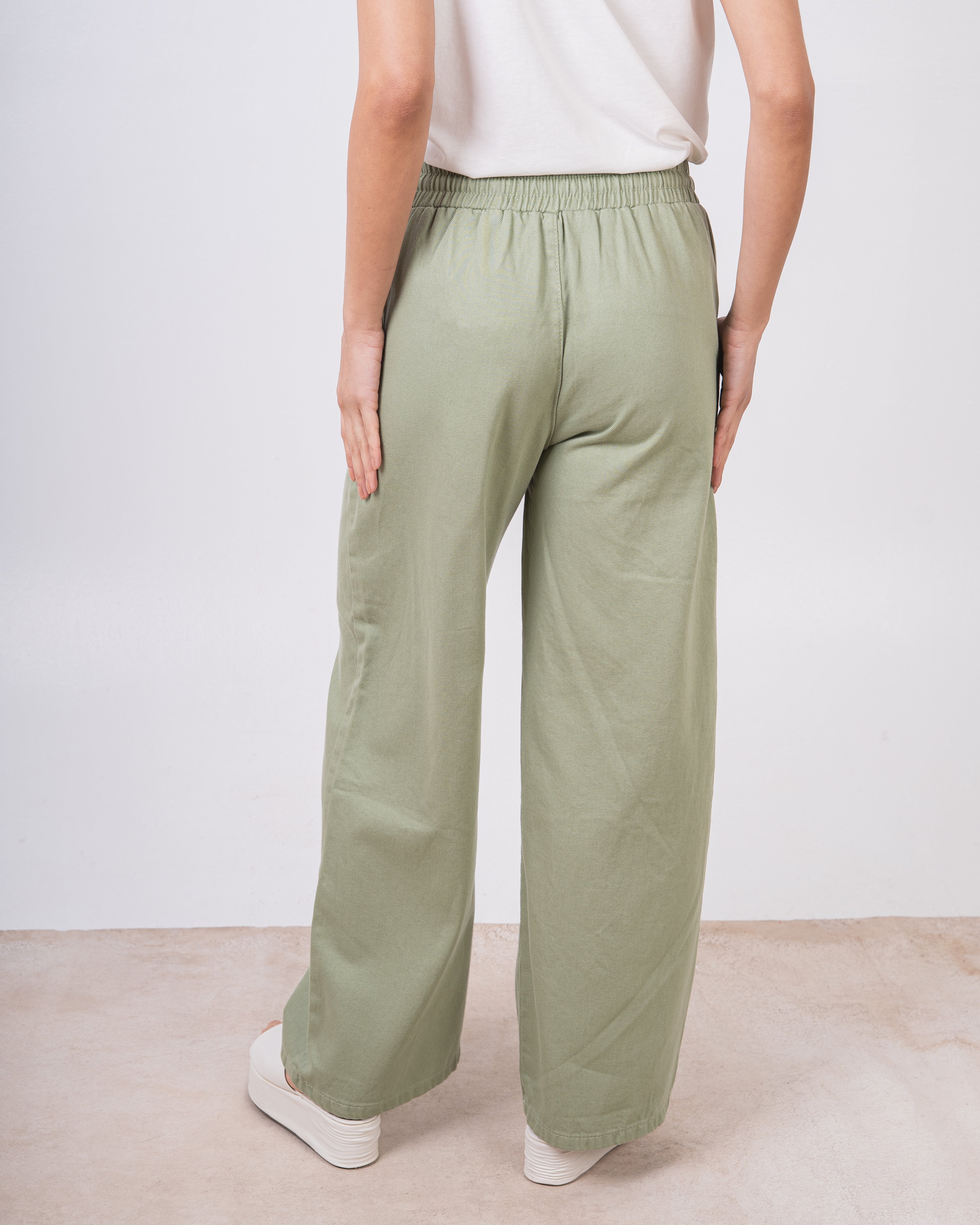 Gabardine Trouser - (Wide-Leg) With Drawstring