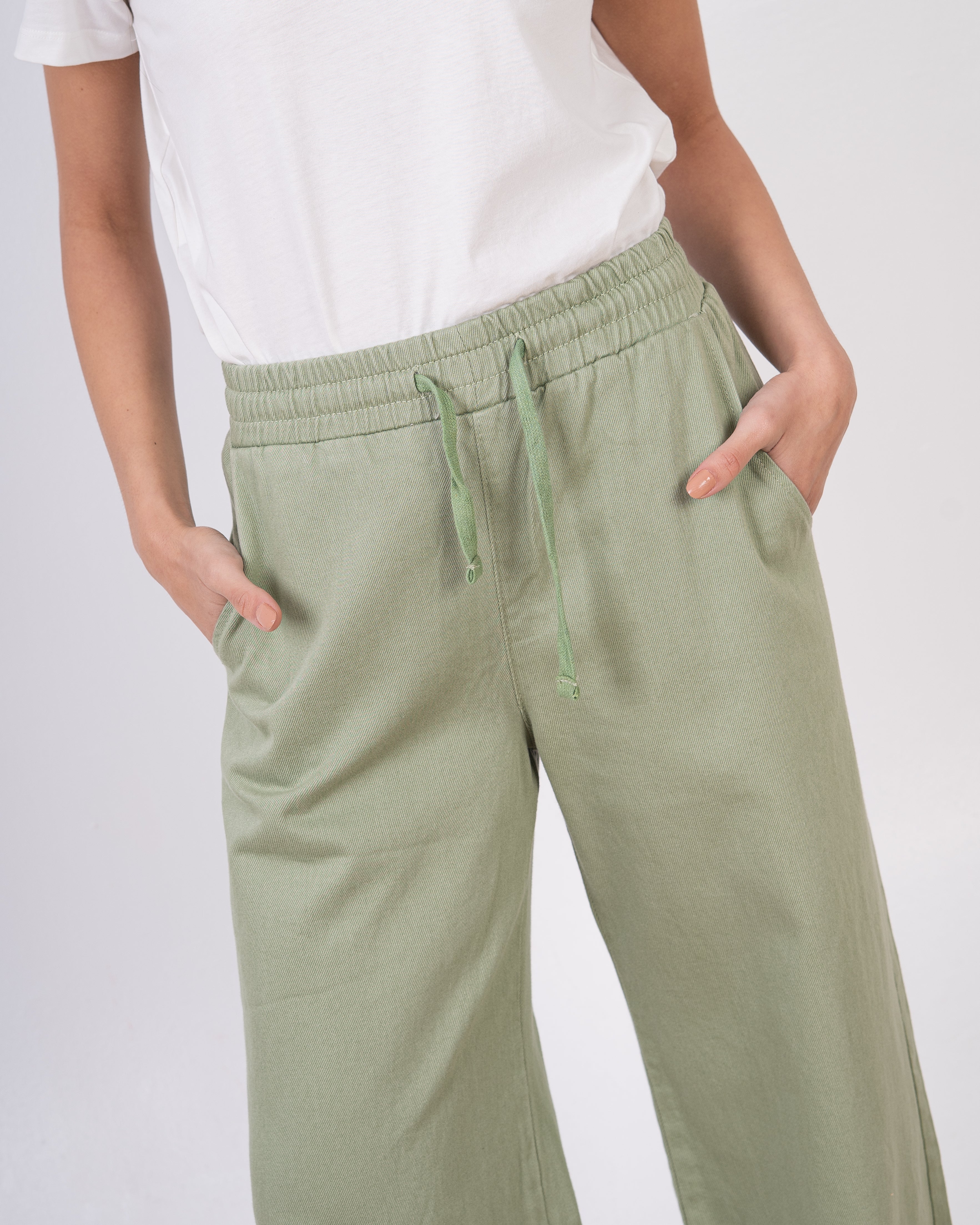 Gabardine Trouser - (Wide-Leg) With Drawstring