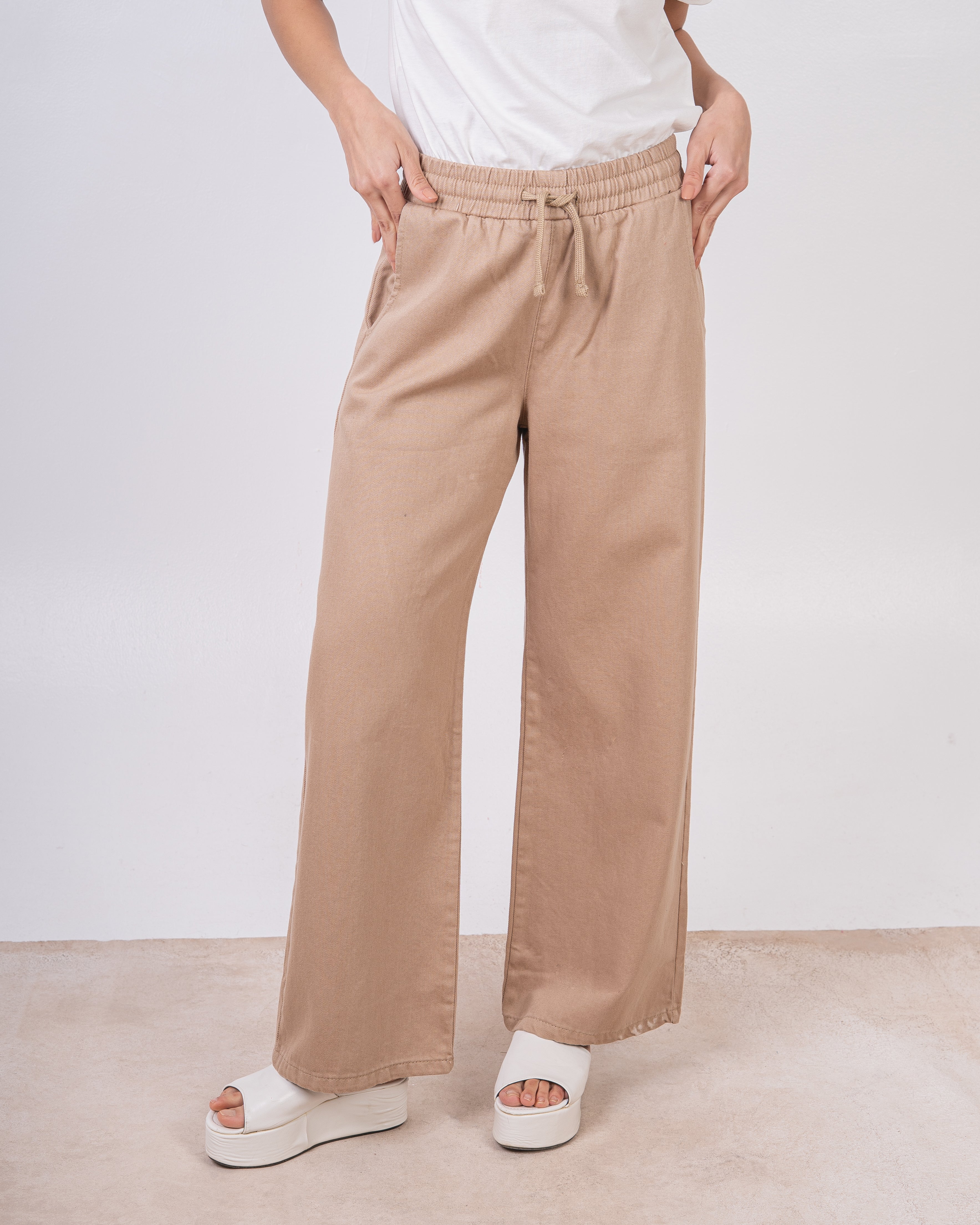 Gabardine Trouser - (Wide-Leg) With Drawstring