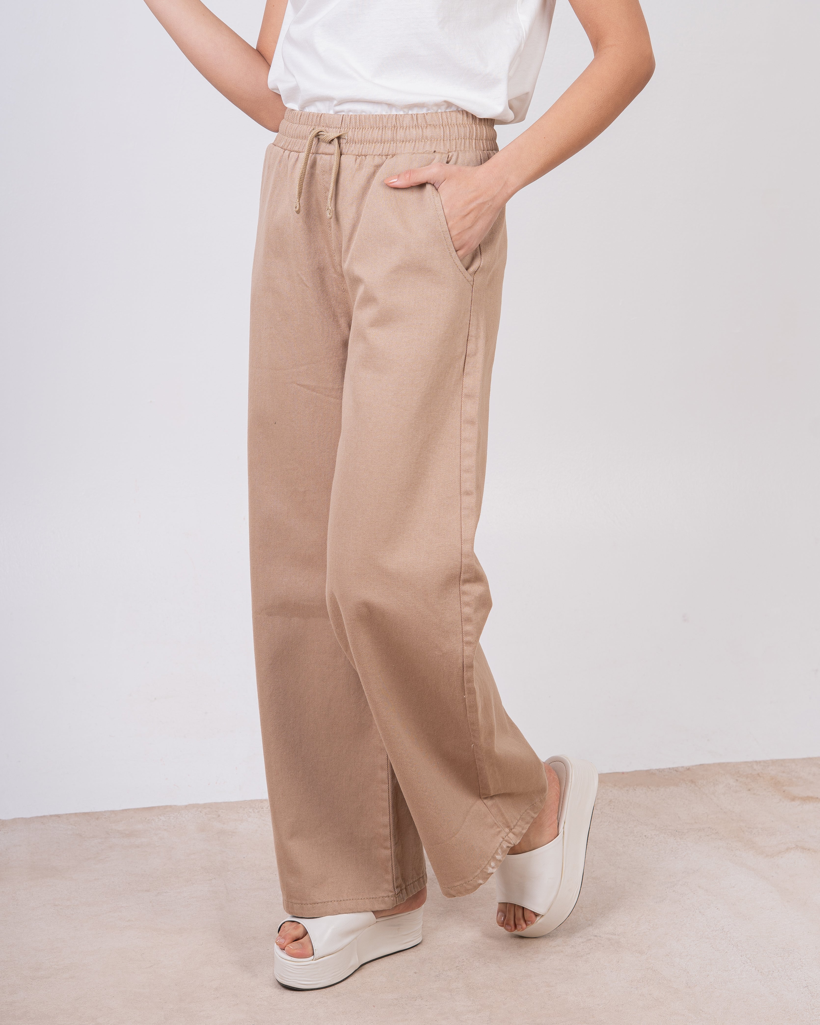 Gabardine Trouser - (Wide-Leg) With Drawstring