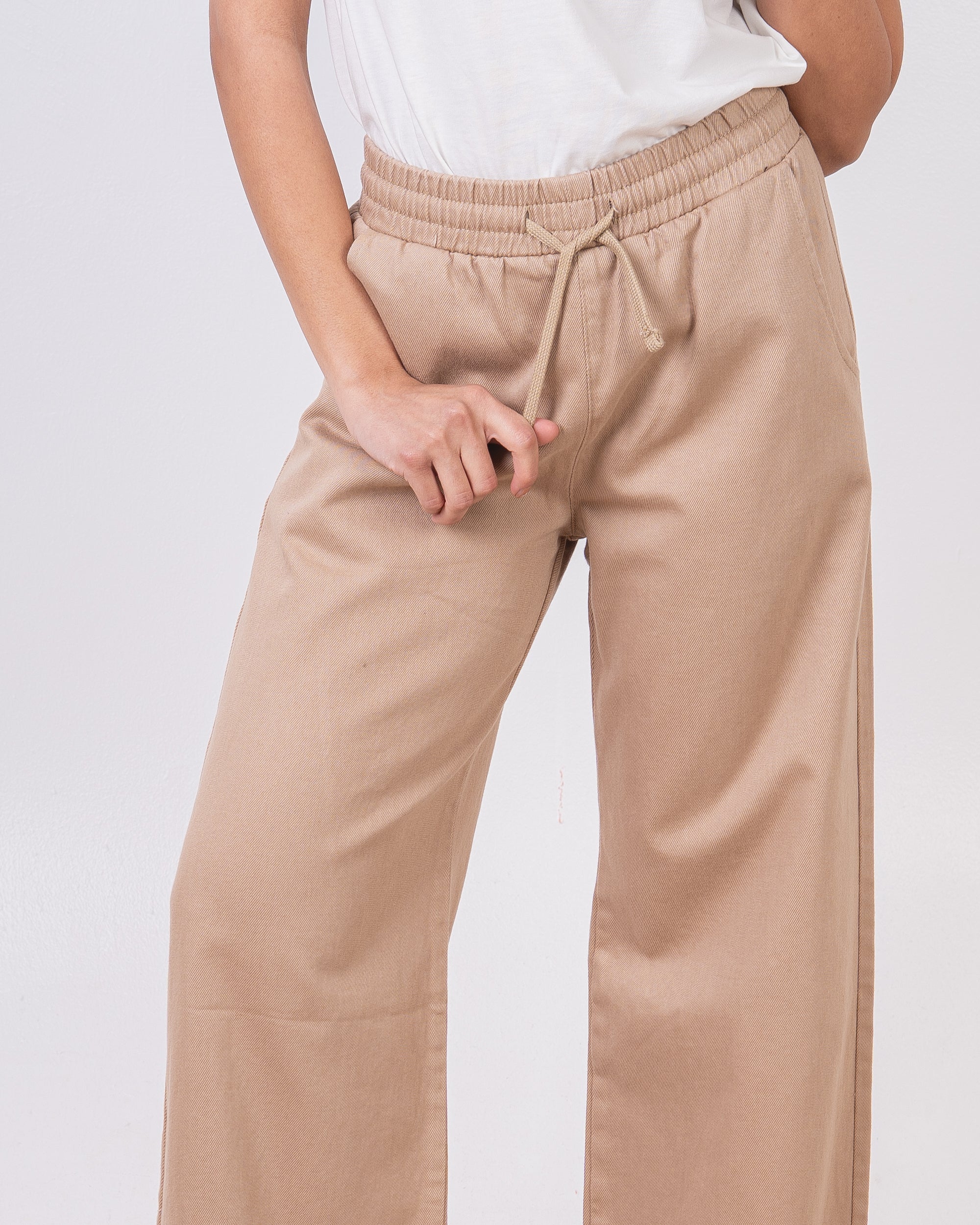 Gabardine Trouser - (Wide-Leg) With Drawstring