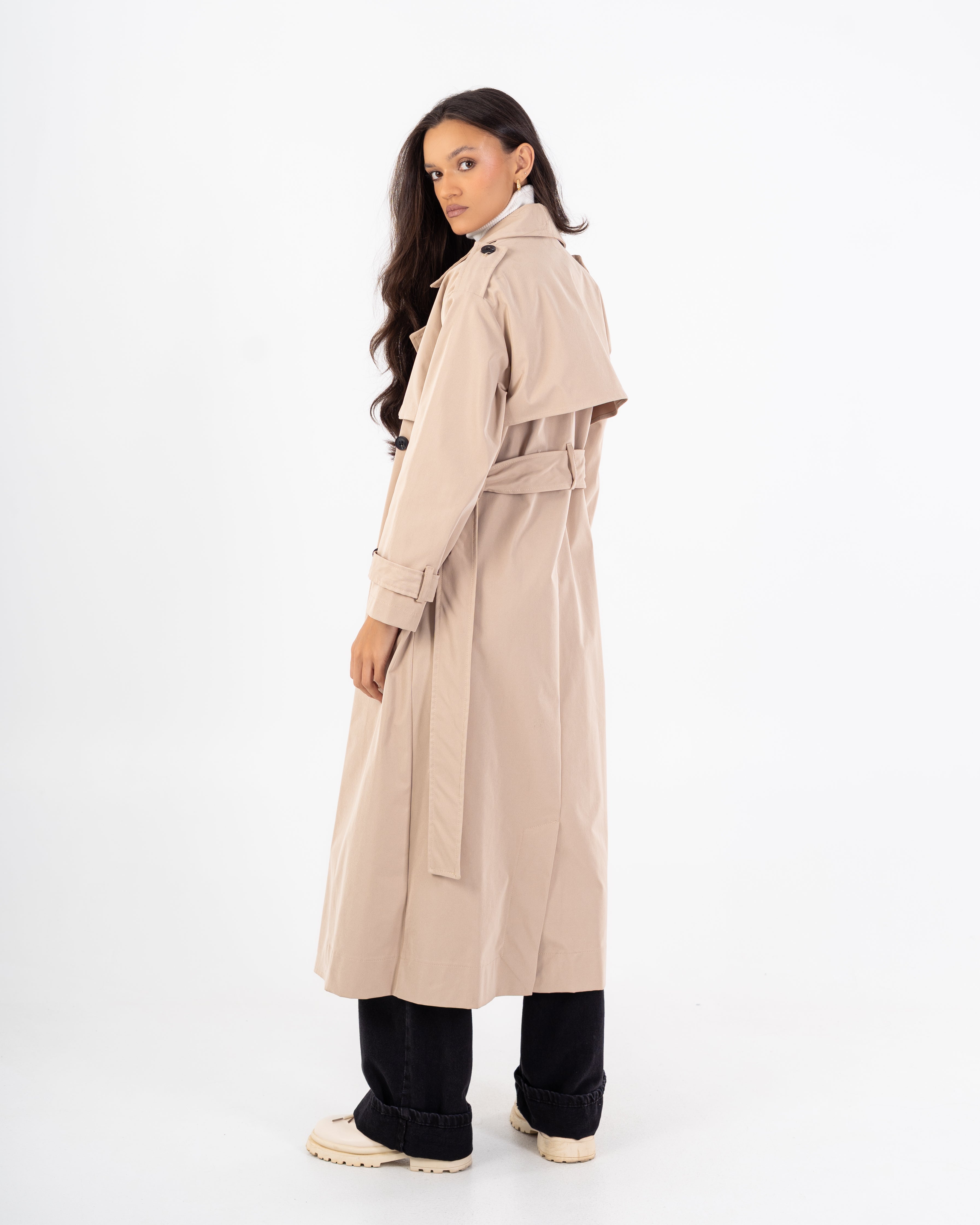 Long Trench Coat – Plain (With Belt And Buttons)