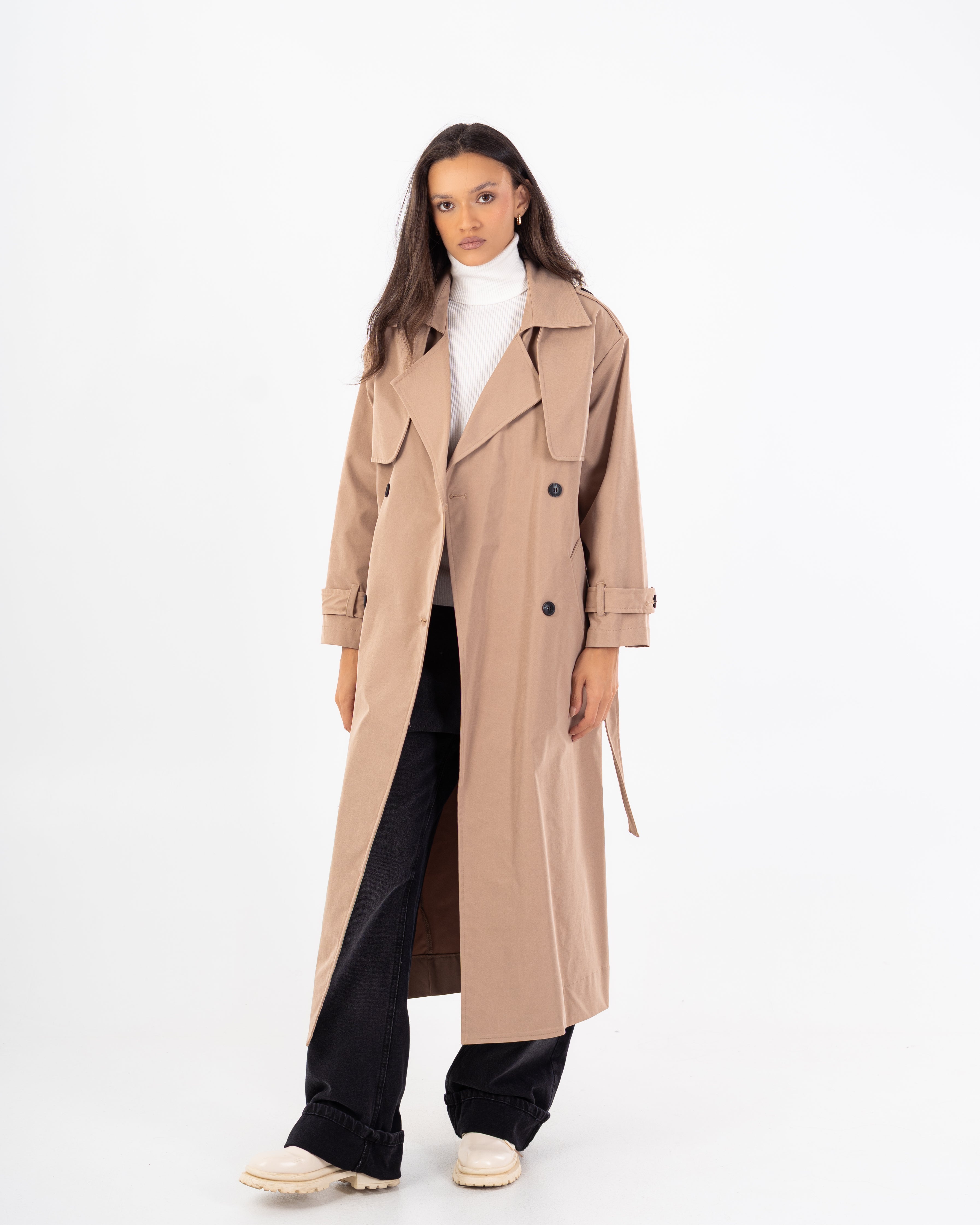 Long Trench Coat – Plain (With Belt And Buttons)