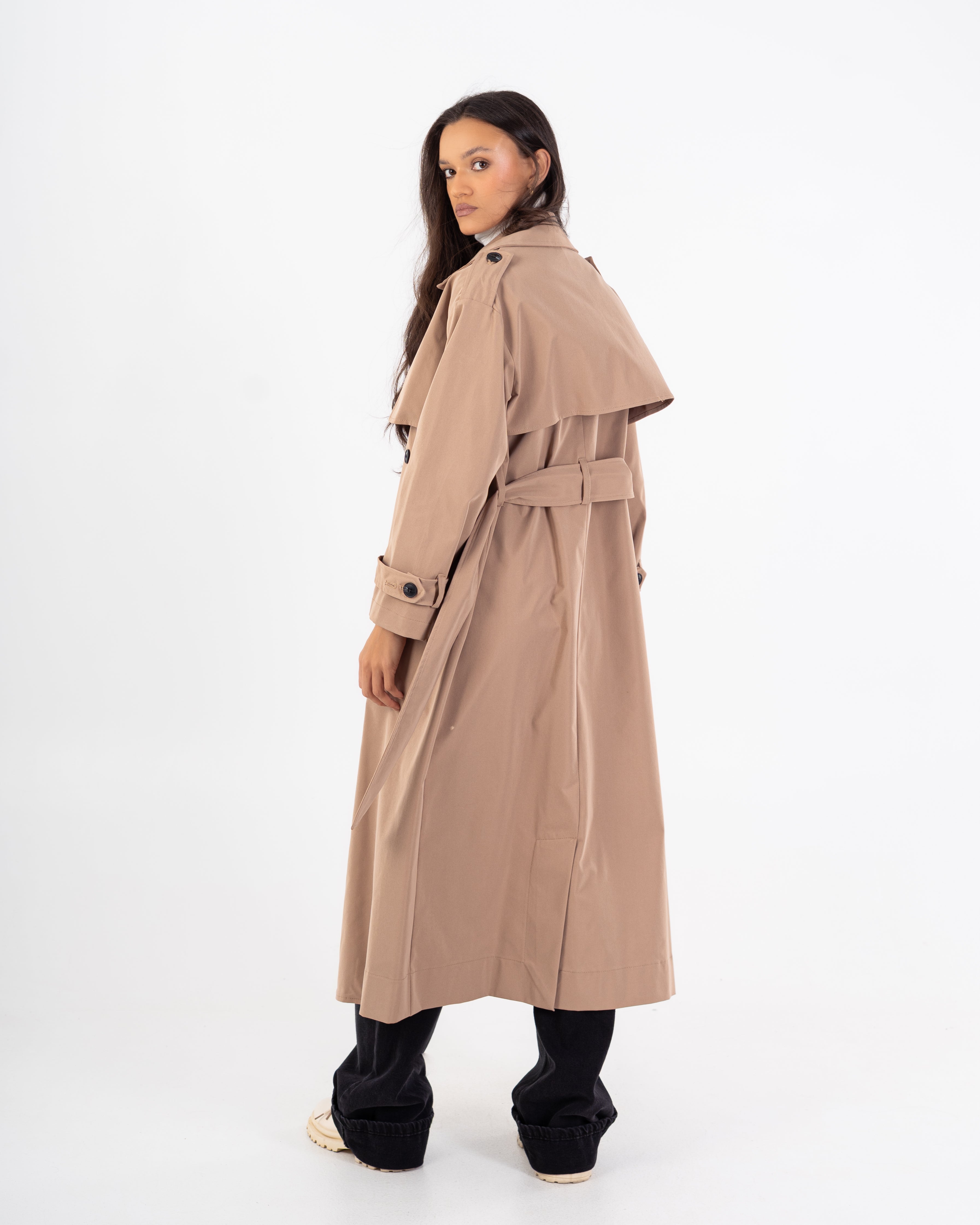 Long Trench Coat – Plain (With Belt And Buttons)