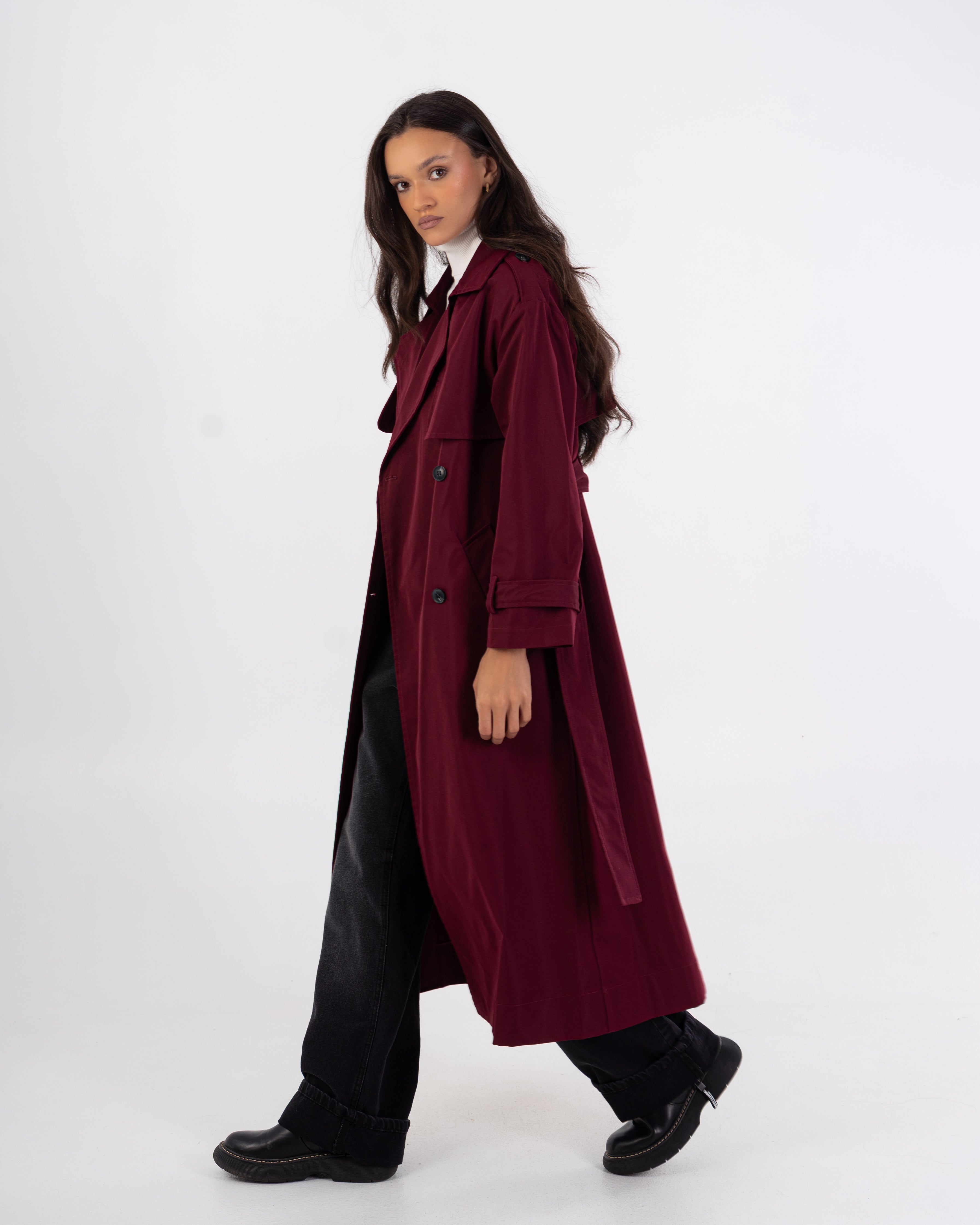 Long Trench Coat – Plain (With Belt And Buttons)