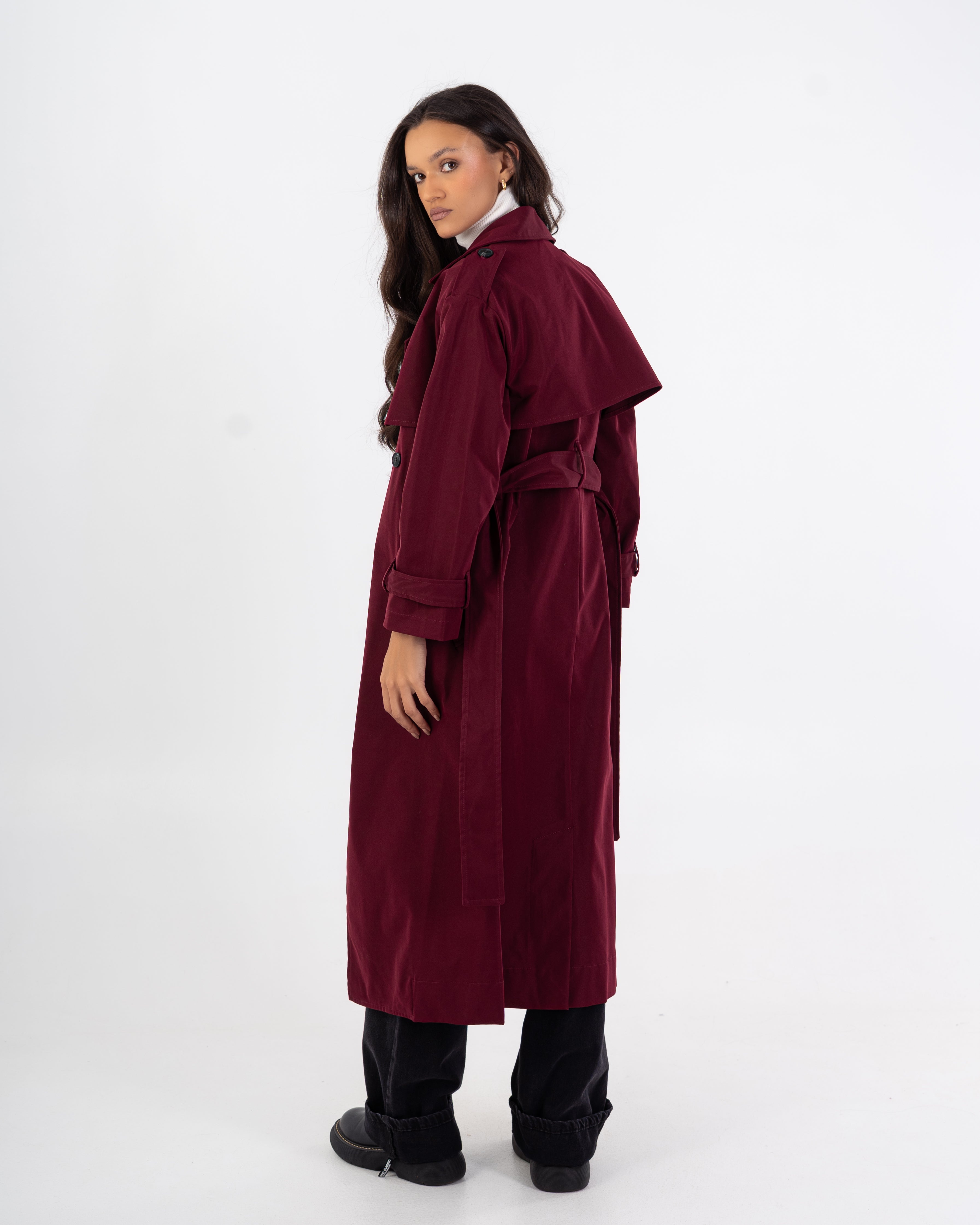 Long Trench Coat – Plain (With Belt And Buttons)