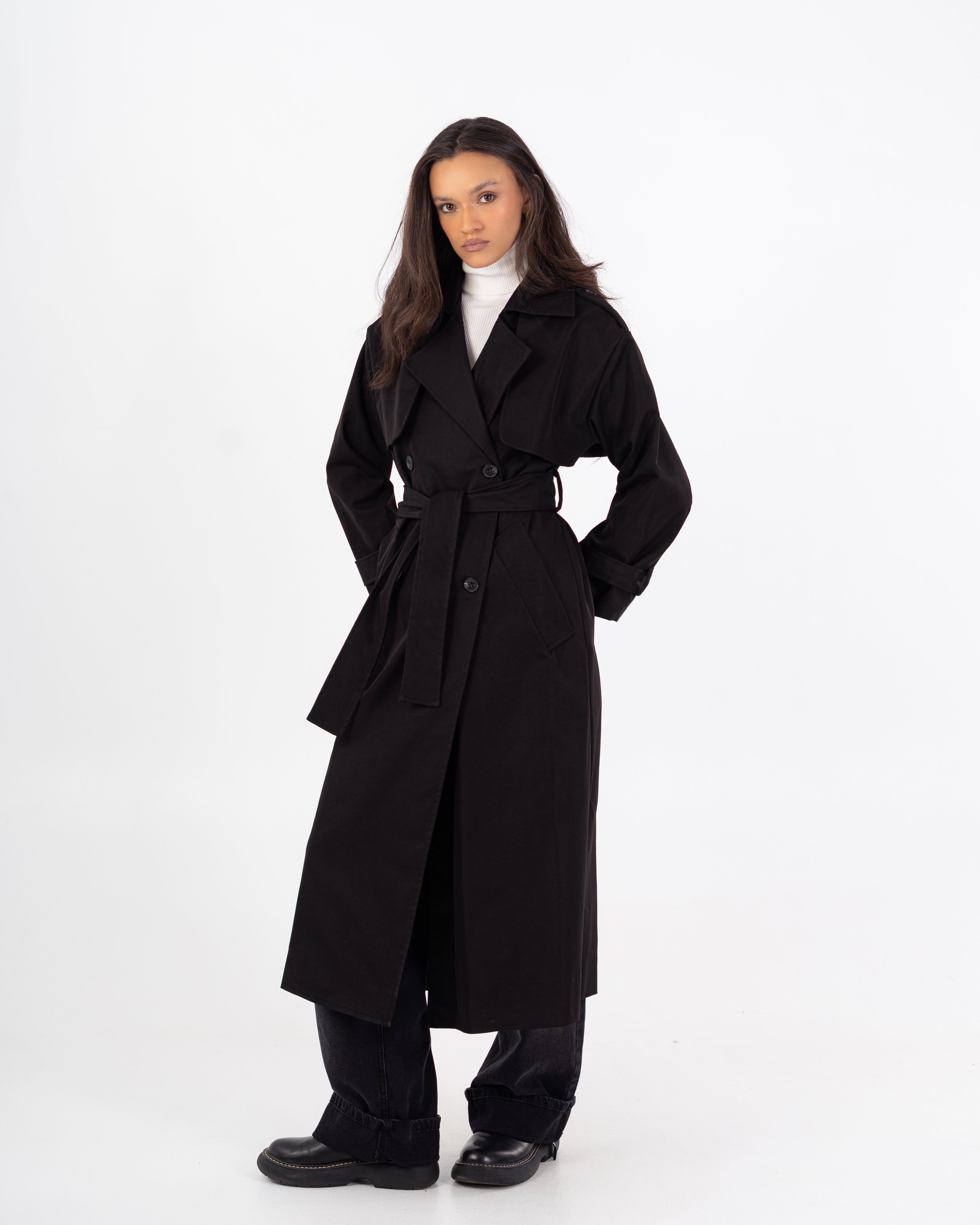 Long Trench Coat – Plain (With Belt And Buttons)
