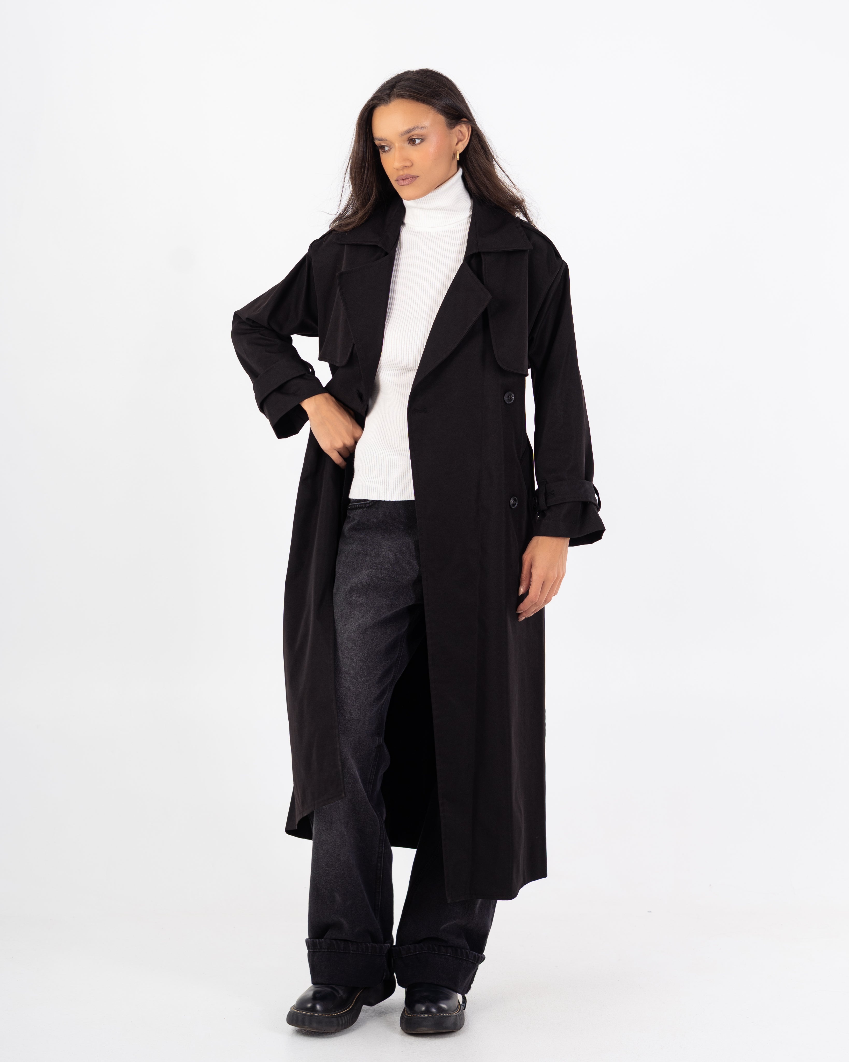 Long Trench Coat – Plain (With Belt And Buttons)