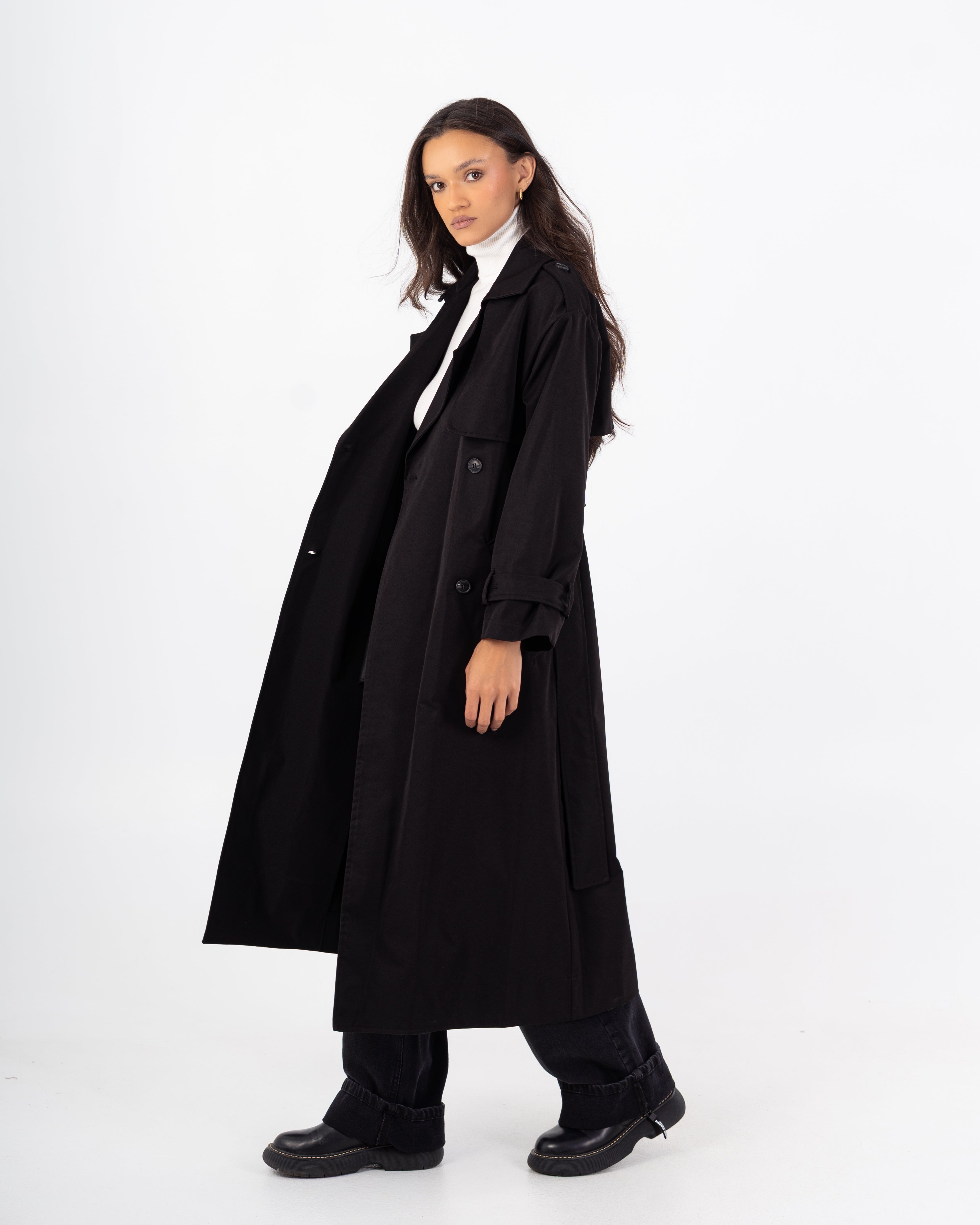 Long Trench Coat – Plain (With Belt And Buttons)