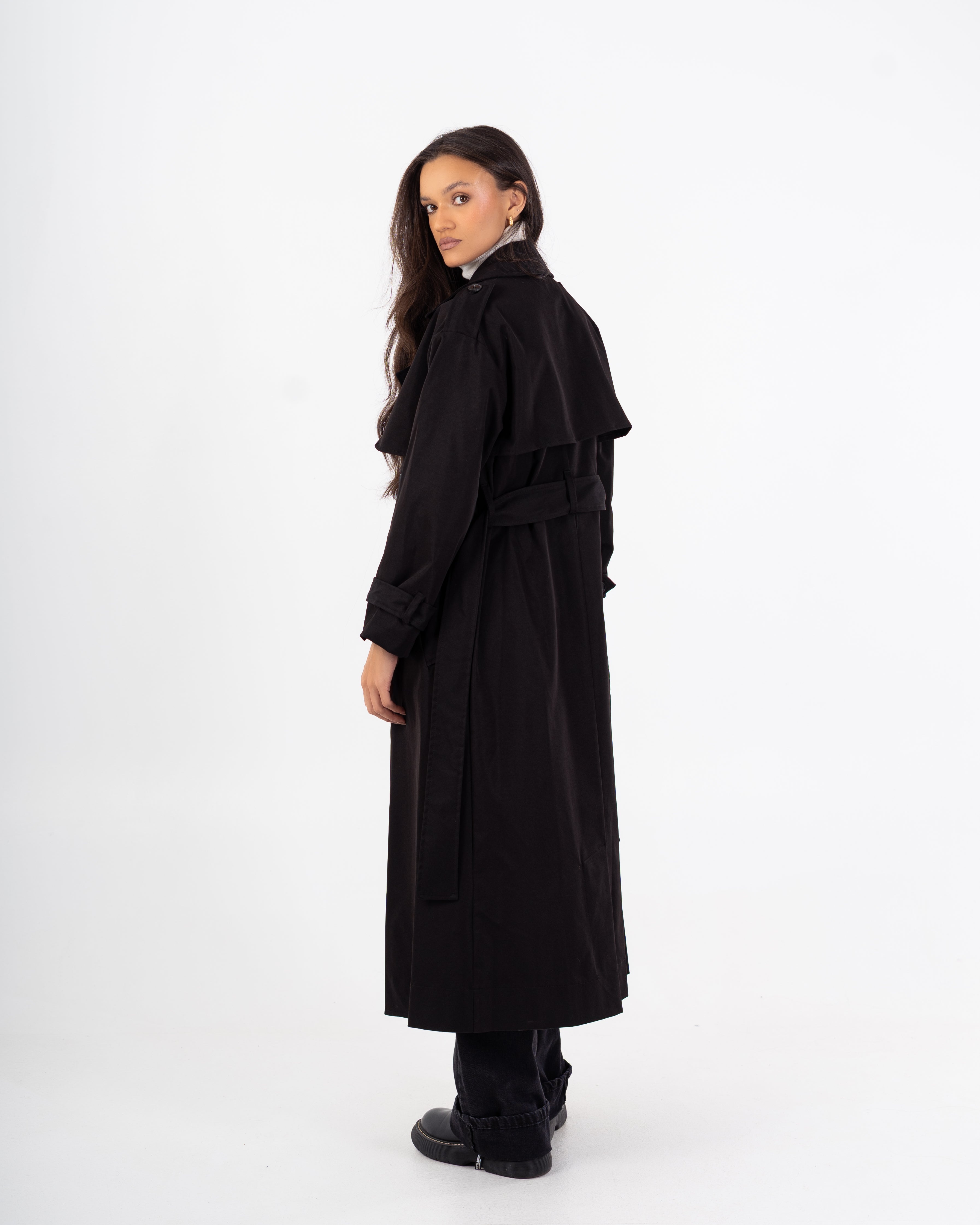 Long Trench Coat – Plain (With Belt And Buttons)