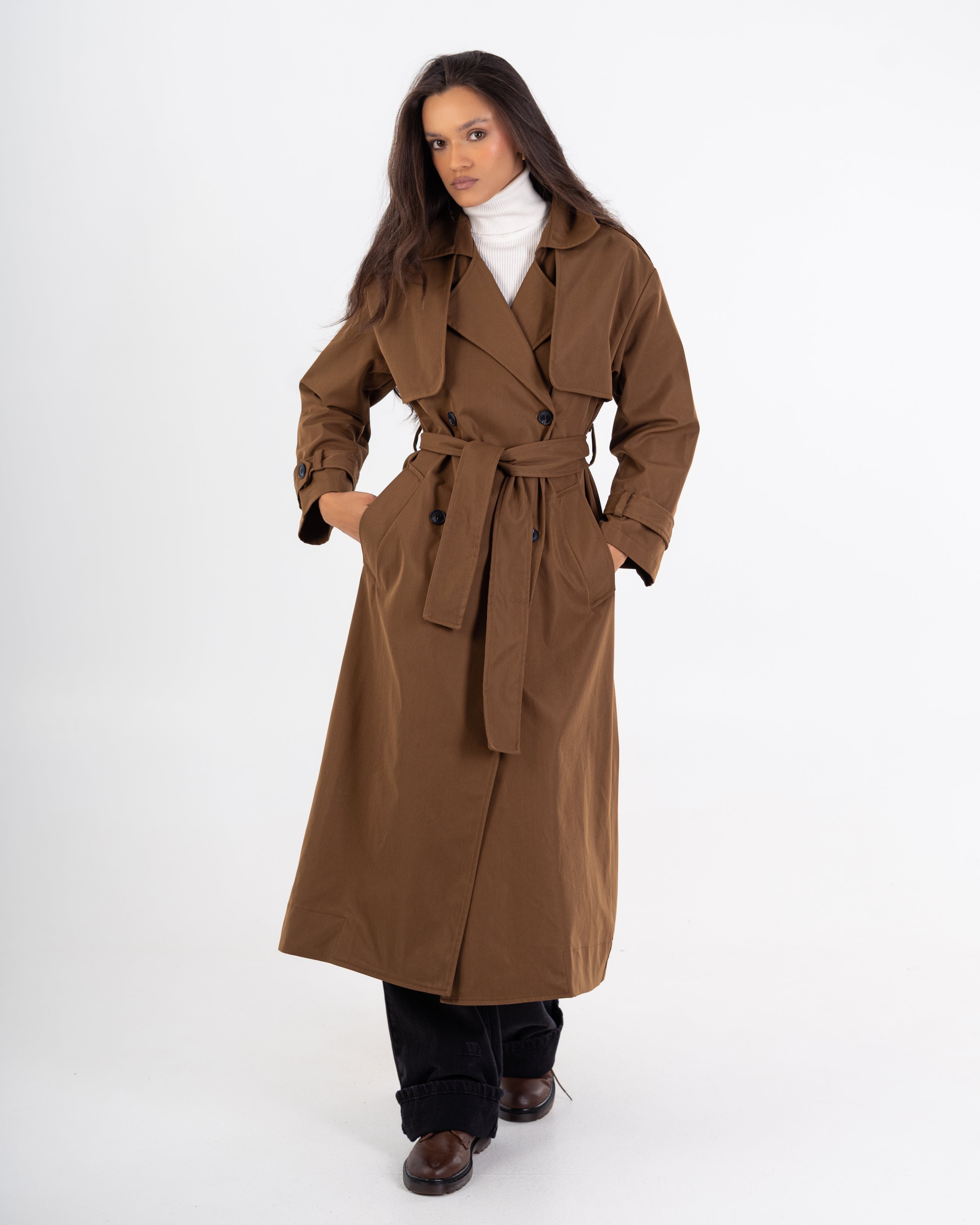 Long Trench Coat – Plain (With Belt And Buttons)