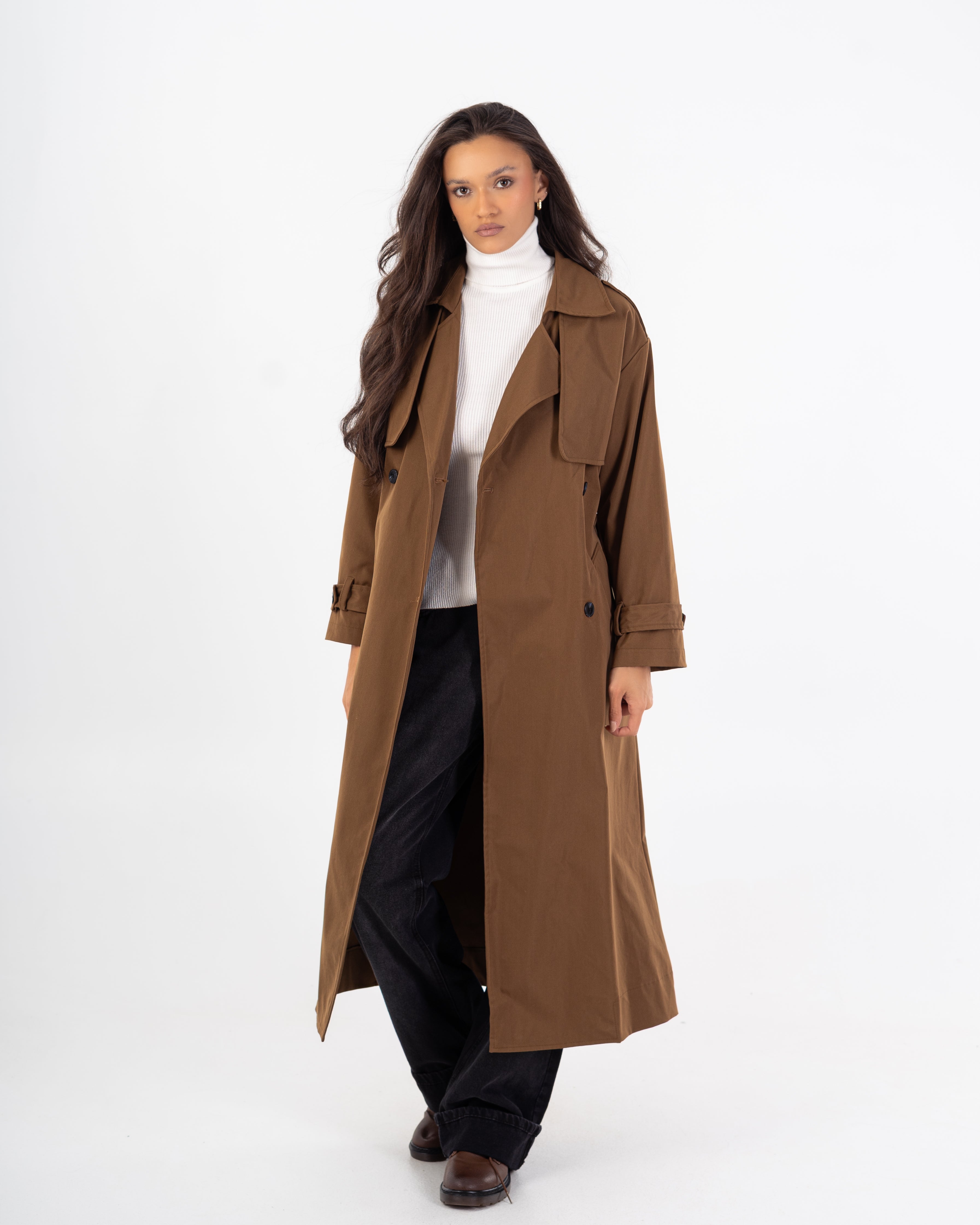 Long Trench Coat – Plain (With Belt And Buttons)