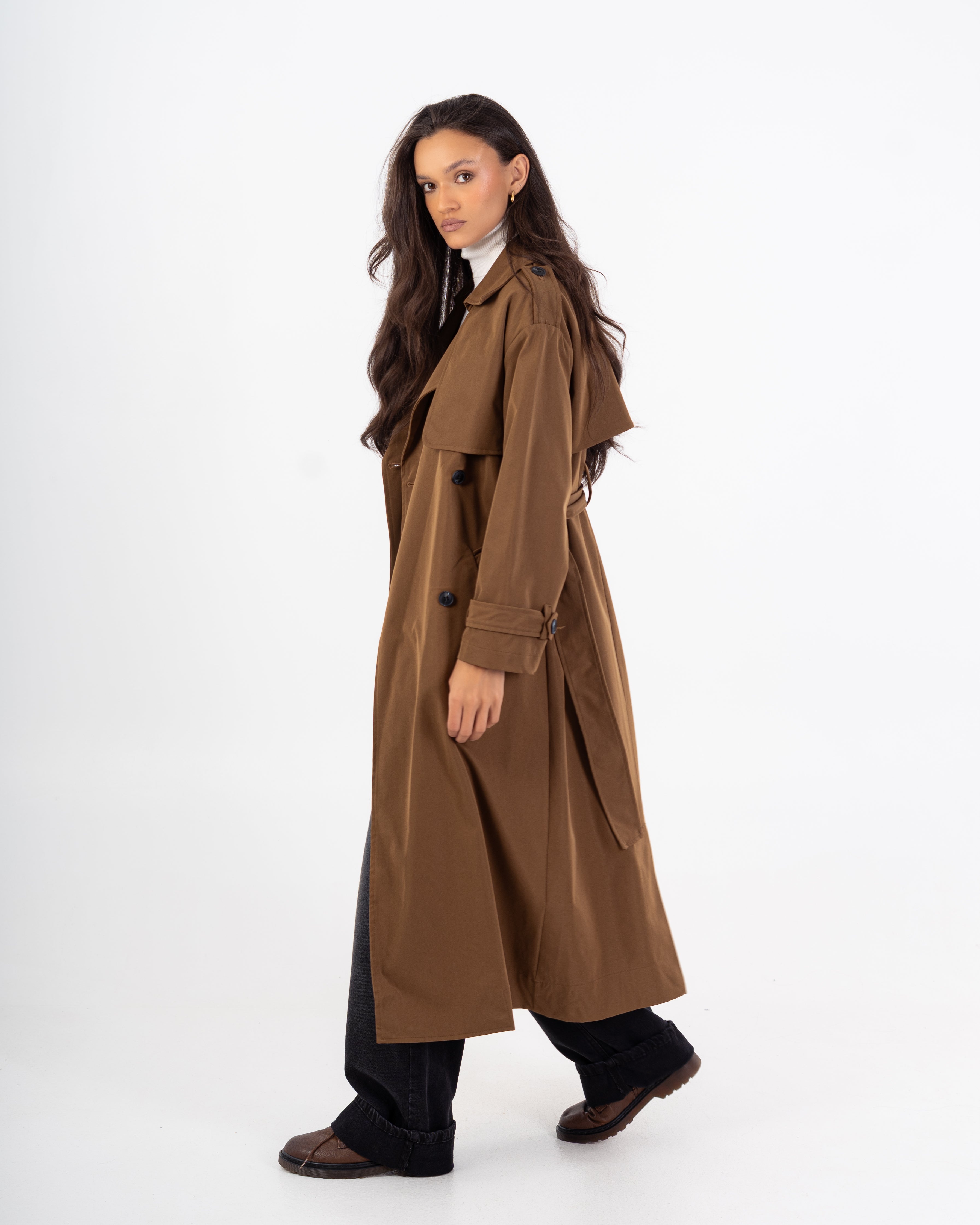 Long Trench Coat – Plain (With Belt And Buttons)