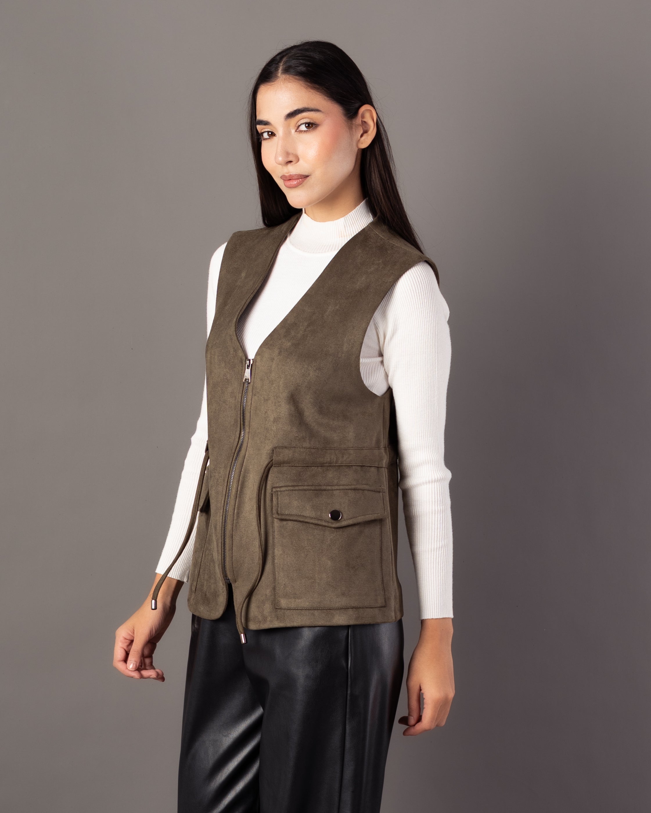 Plain Vest – Zipper (Elastic Waist, Pockets)