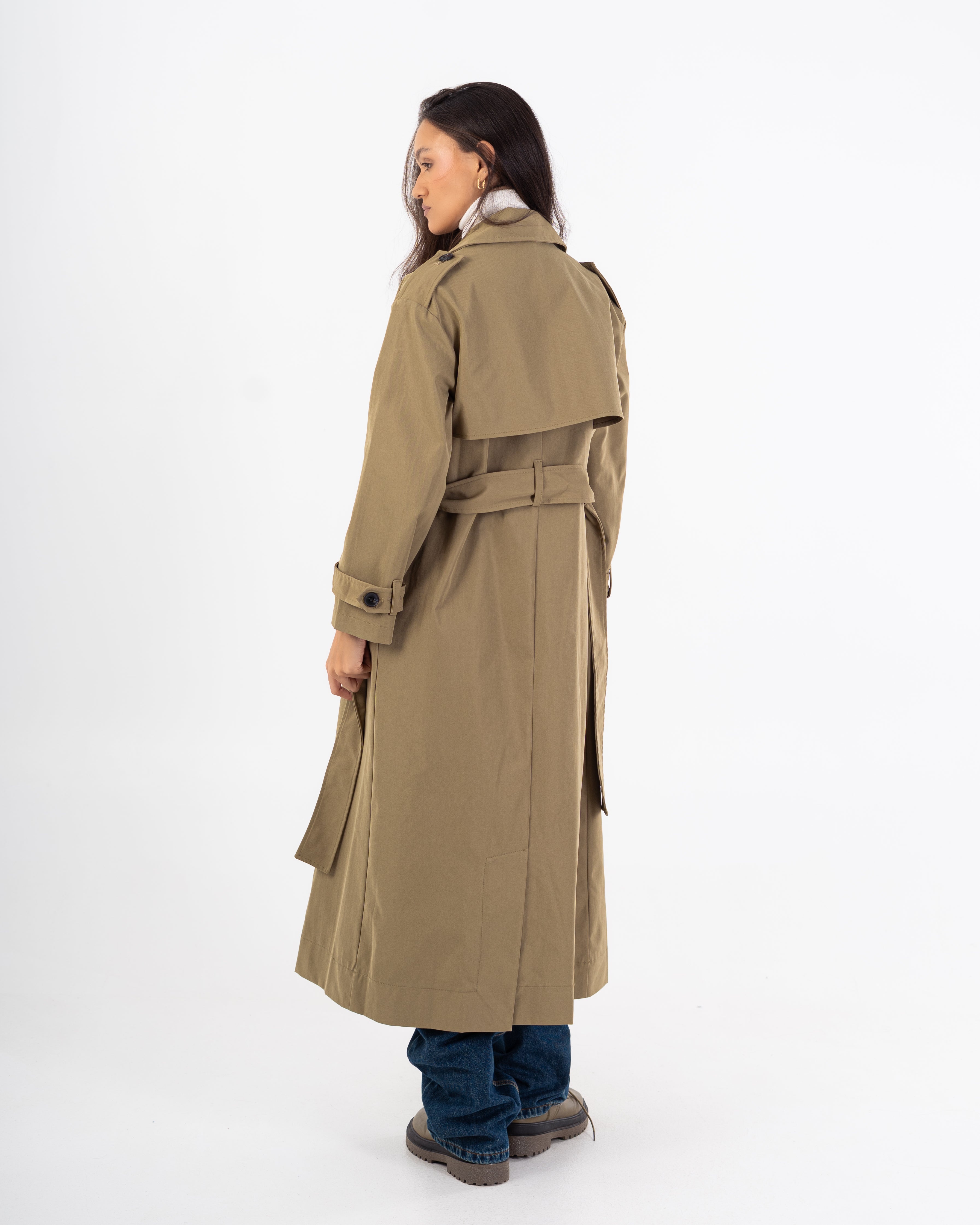 Long Trench Coat – Plain (With Belt And Buttons)