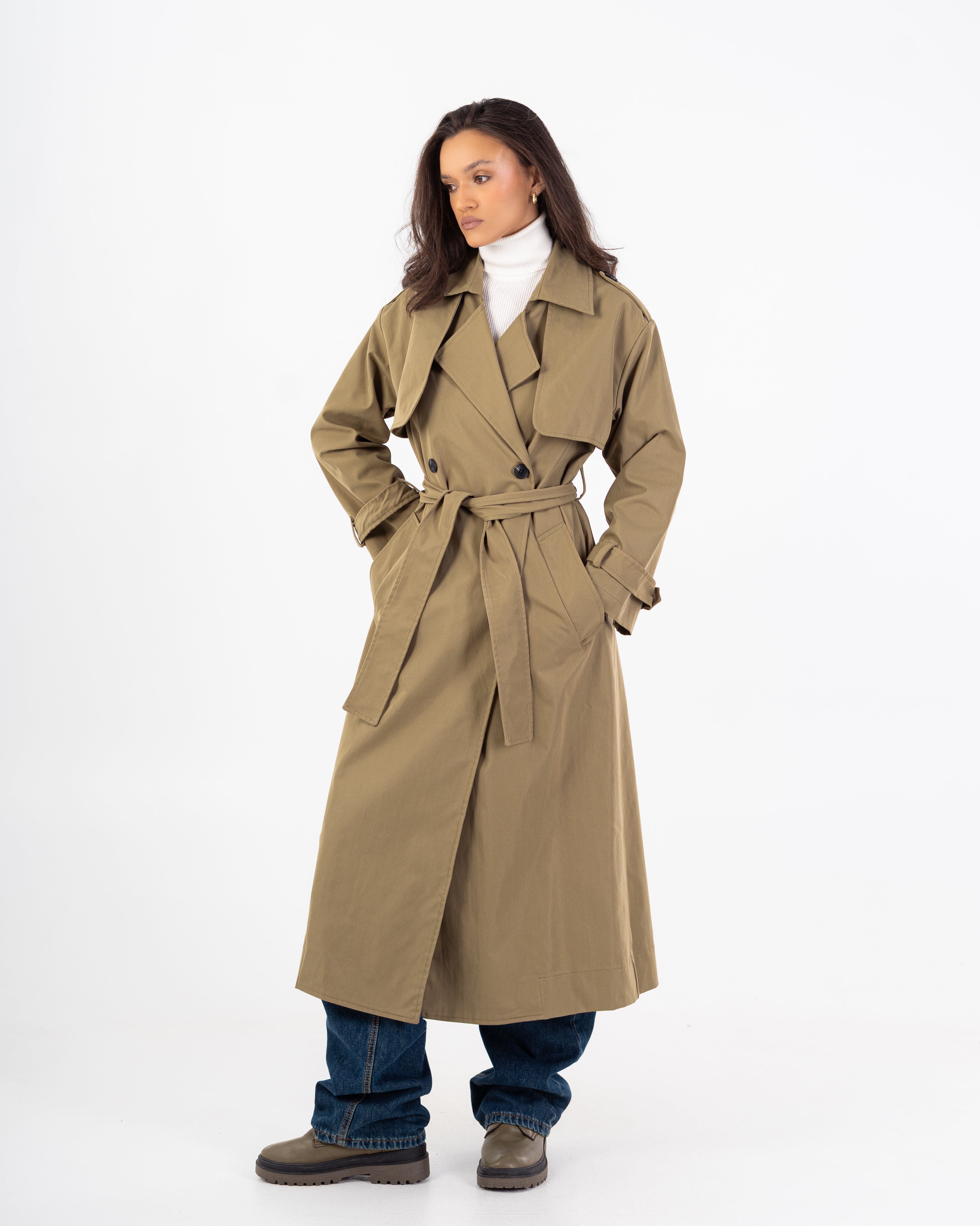 Long Trench Coat – Plain (With Belt And Buttons)