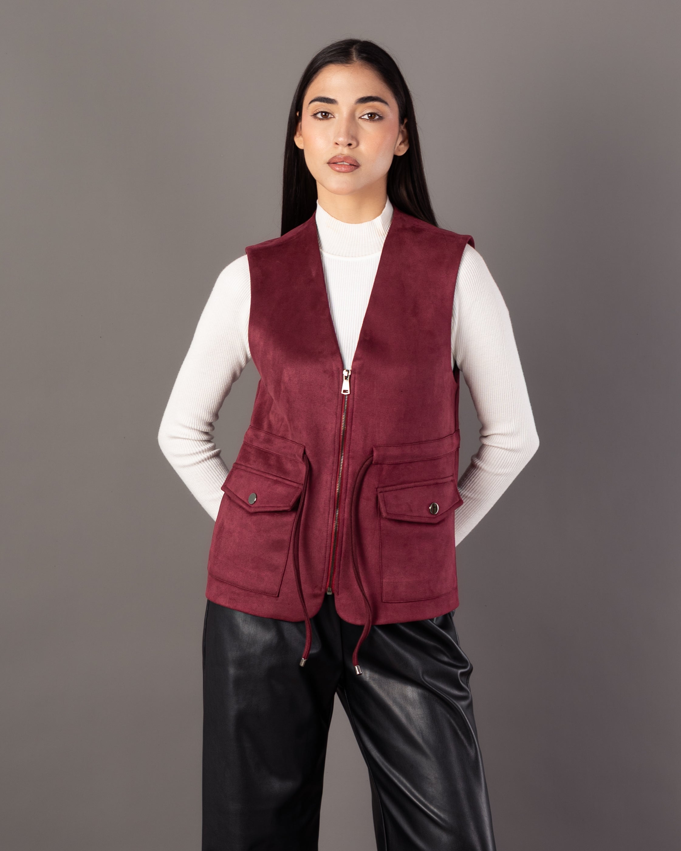 Plain Vest – Zipper (Elastic Waist, Pockets)