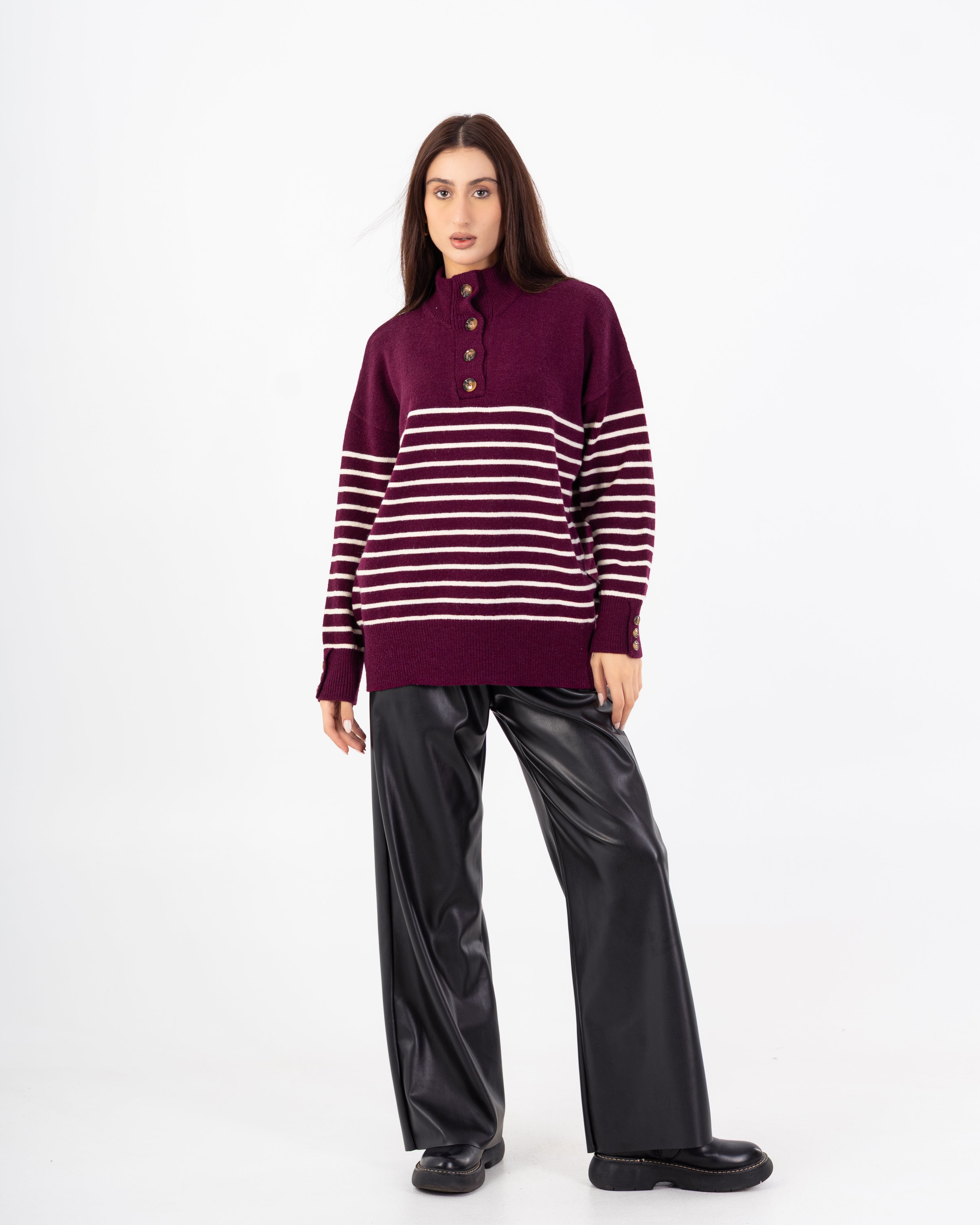 Knitwear Pullover – Button Neck (Stripes)
