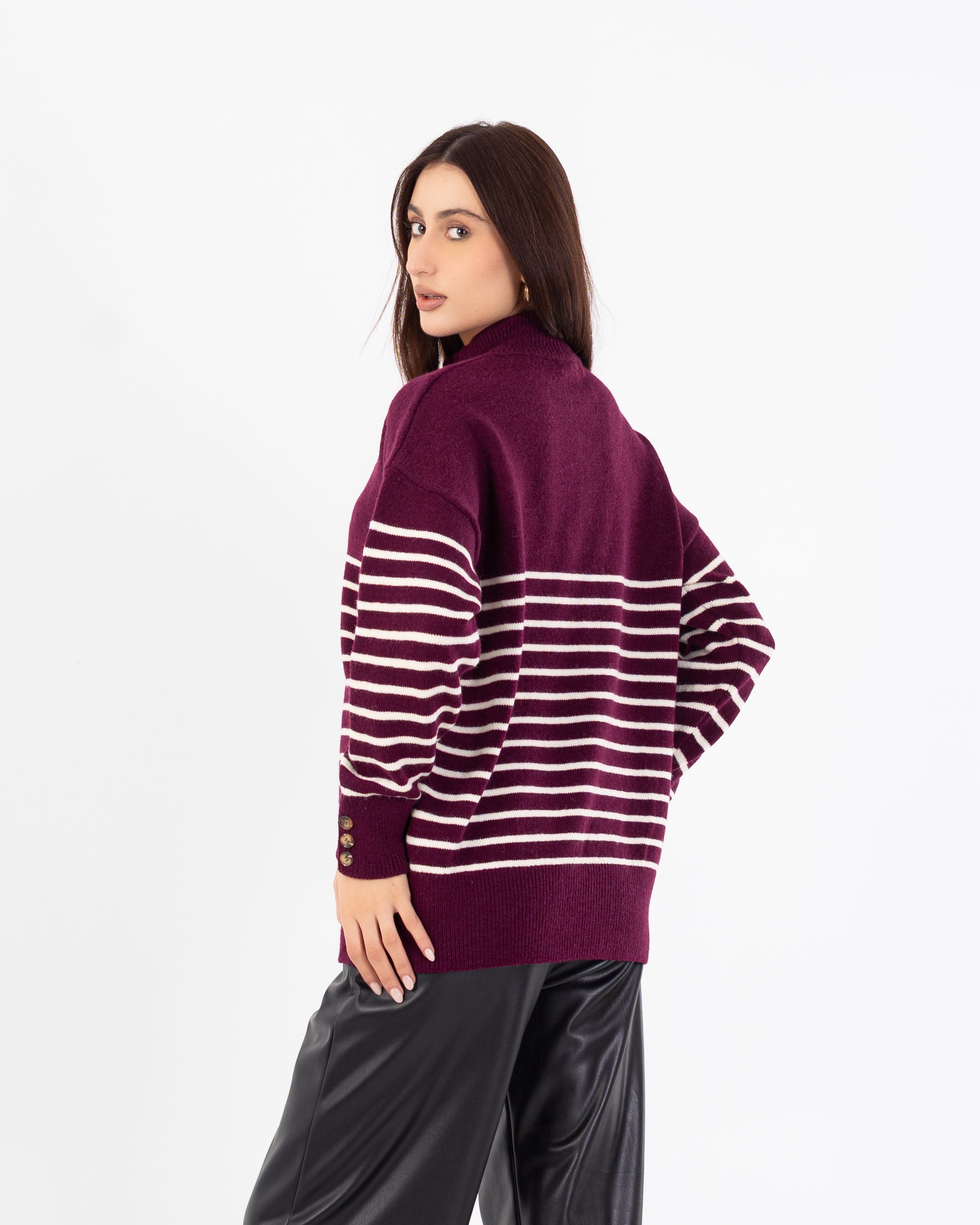 Knitwear Pullover – Button Neck (Stripes)