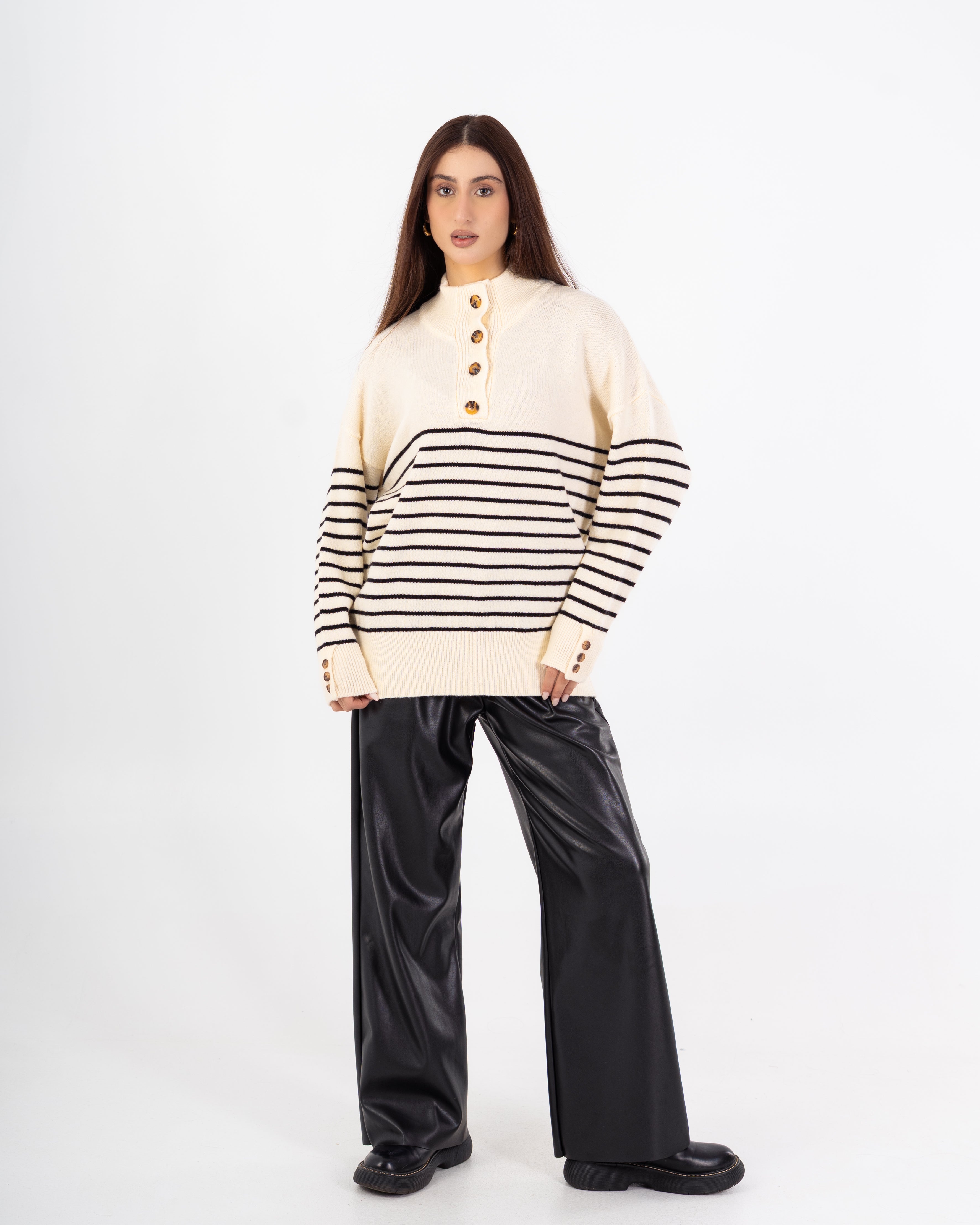 Knitwear Pullover – Button Neck (Stripes)