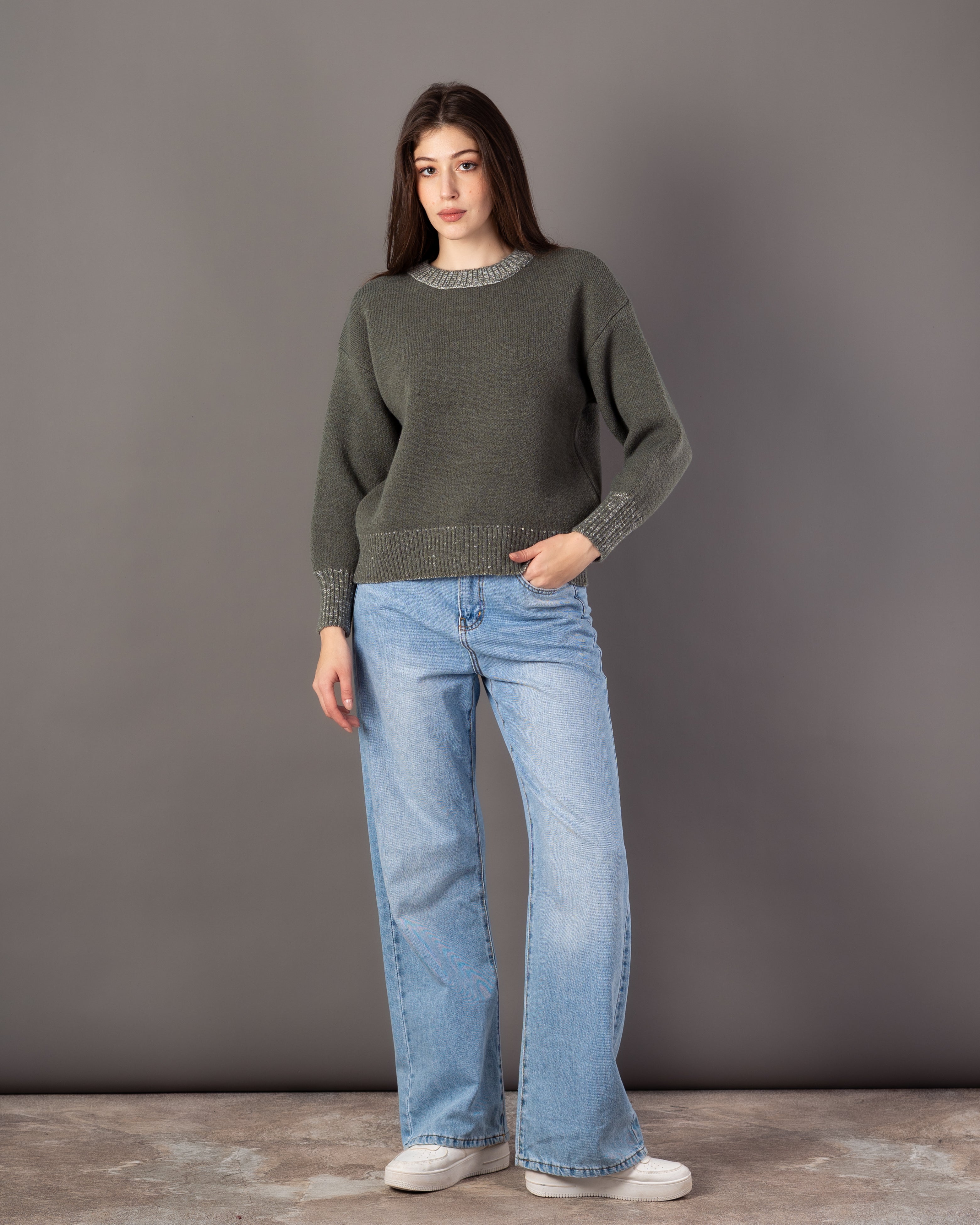 Knitwear Pullover – Colored Neck (Elastic Cuffs & Hem)