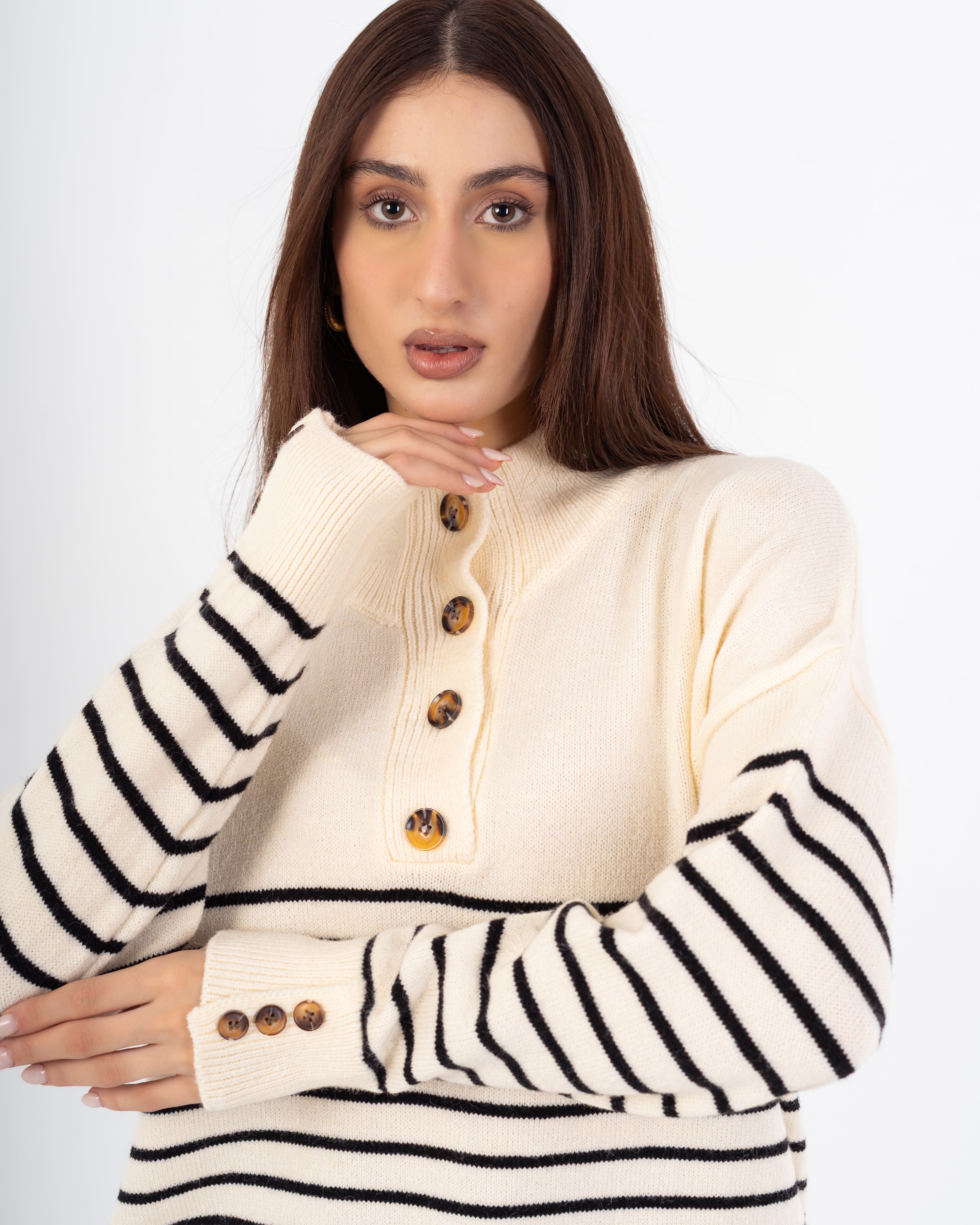 Knitwear Pullover – Button Neck (Stripes)