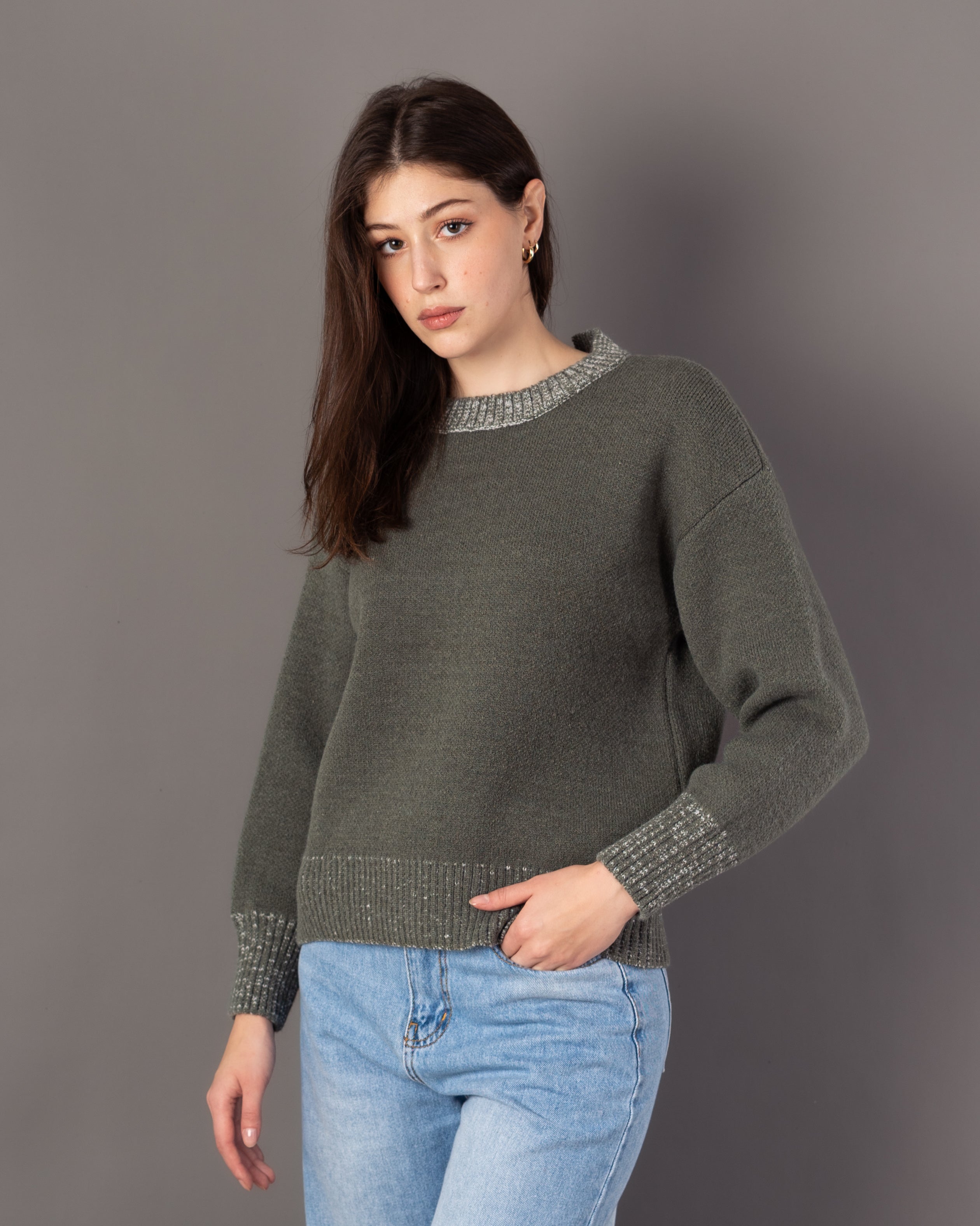 Knitwear Pullover – Colored Neck (Elastic Cuffs & Hem)