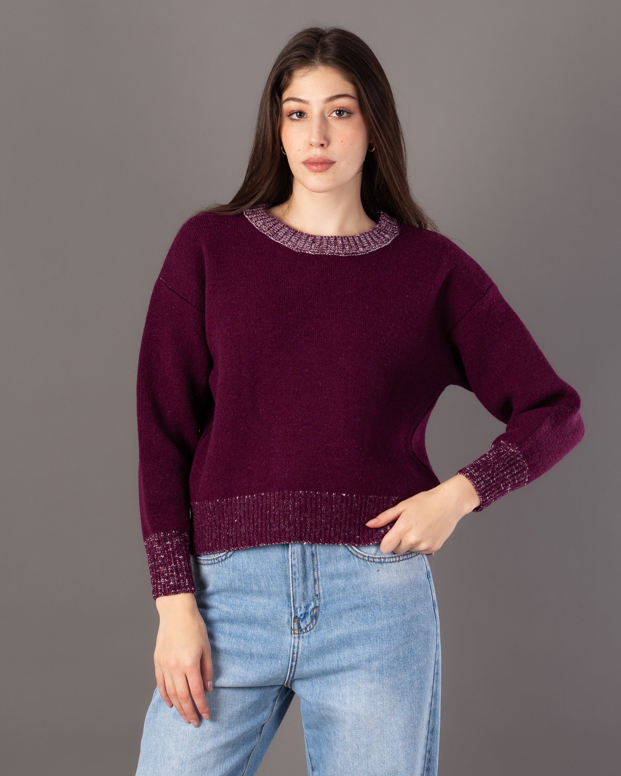 Knitwear Pullover – Colored Neck (Elastic Cuffs & Hem)