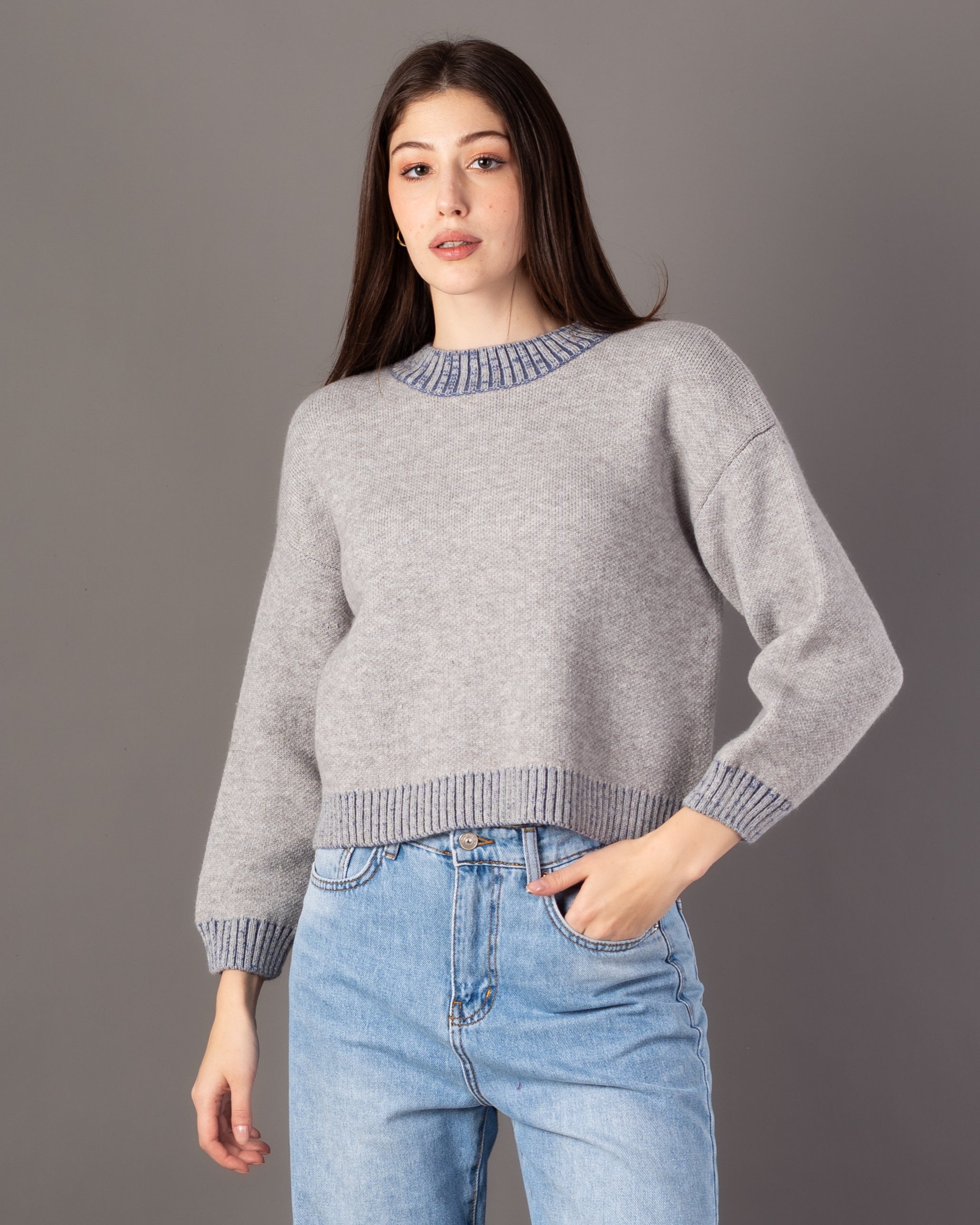 Knitwear Pullover – Colored Neck (Elastic Cuffs & Hem)